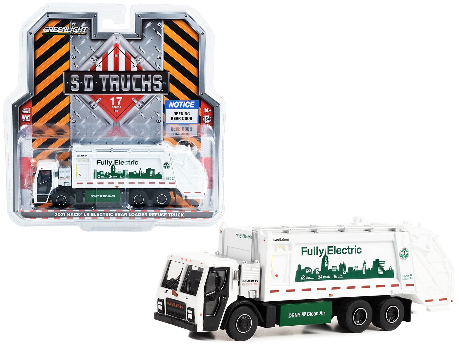 2021 Mack LR Electric Rear Loader Refuse Truck White “New York City Department of Sanitation (DSNY) Fully Electric” “S.D. Trucks” Series 17 1/64 Diecast Model Car by Greenlight