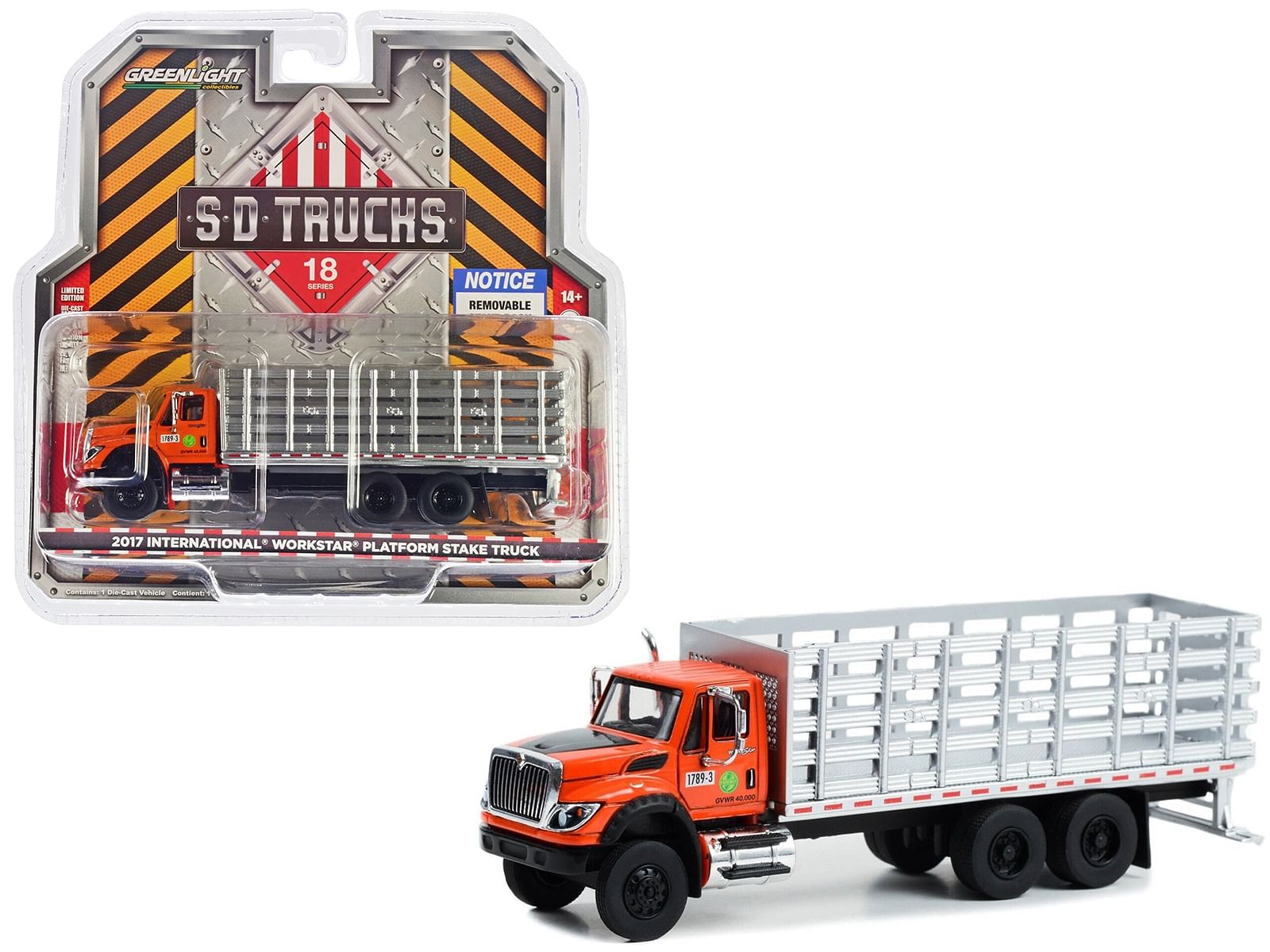 2017 International WorkStar Platform Stake Truck Orange “Garden State Parkway Authority” “S.D. Trucks” Series 18 1/64 Diecast Model Car by Greenlight