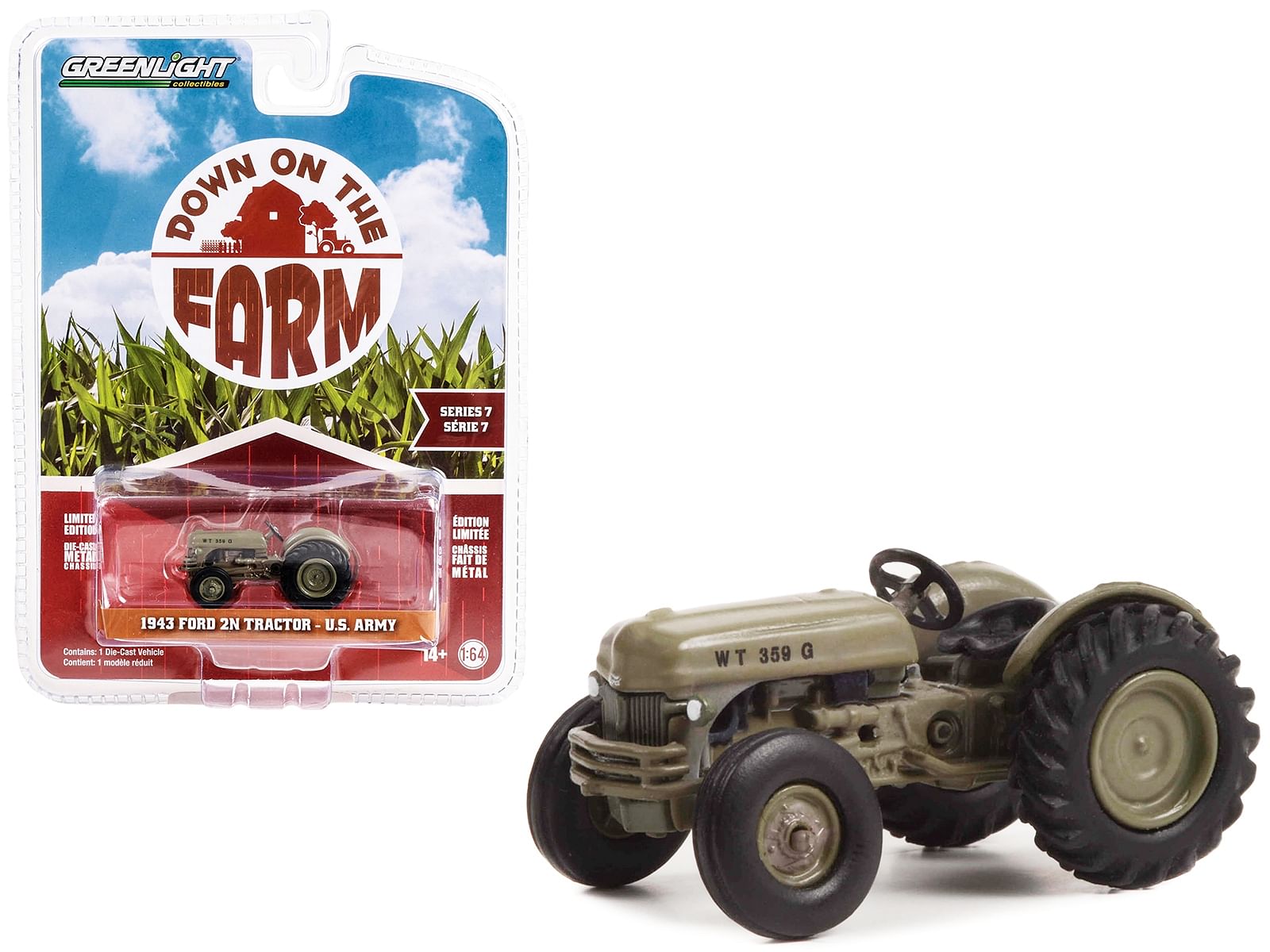 1943 Ford 2N Tractor Brown “U.S. Army” “Down on the Farm” Series 7 1/64 Diecast Model by Greenlight