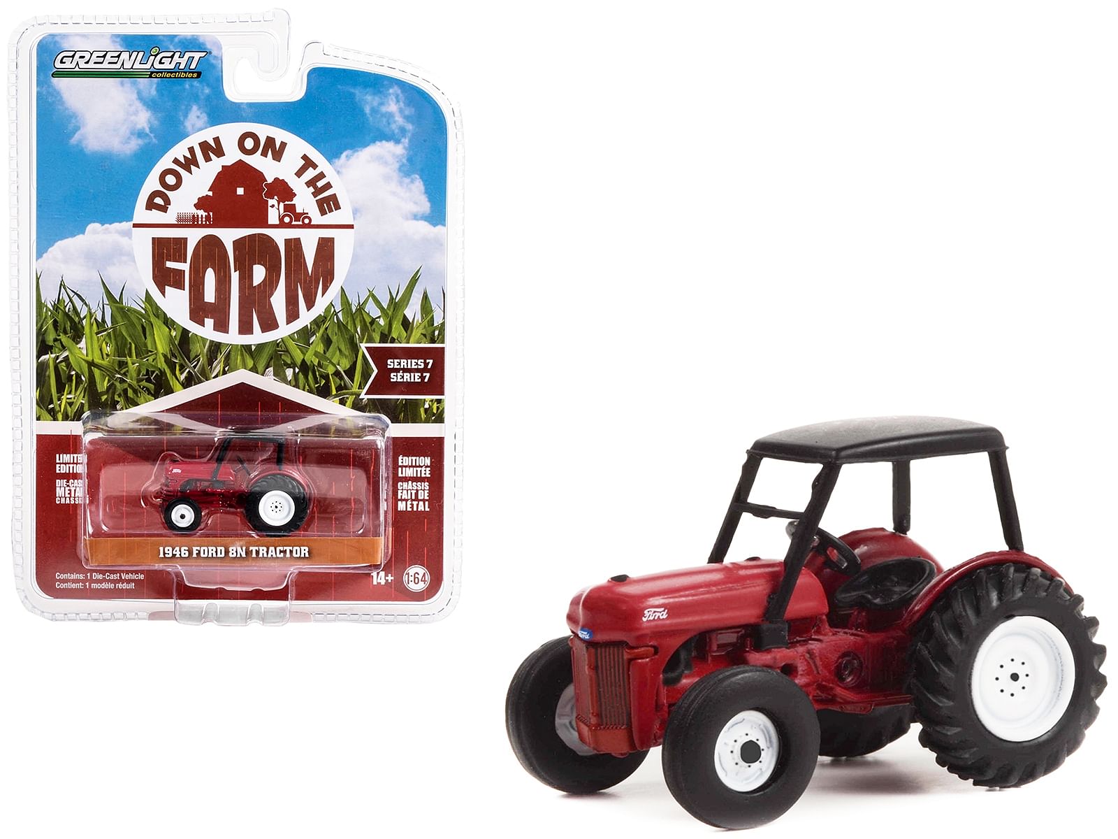 1946 Ford 8N Tractor Red with Black Canopy “Down on the Farm” Series 7 1/64 Diecast Model by Greenlight