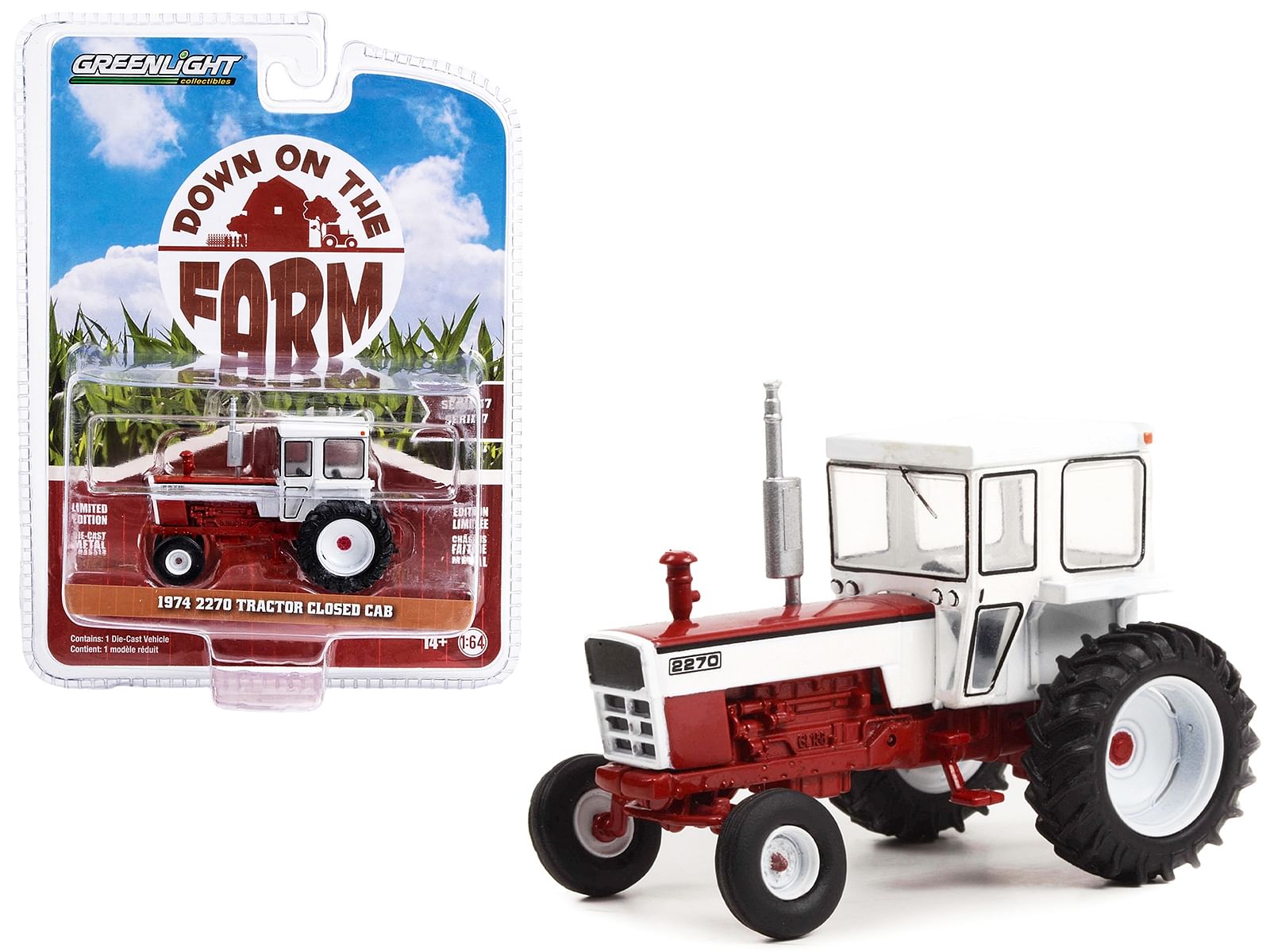 1974 2270 Tractor Closed Cab Red and White “Down on the Farm” Series 7 1/64 Diecast Model by Greenlight