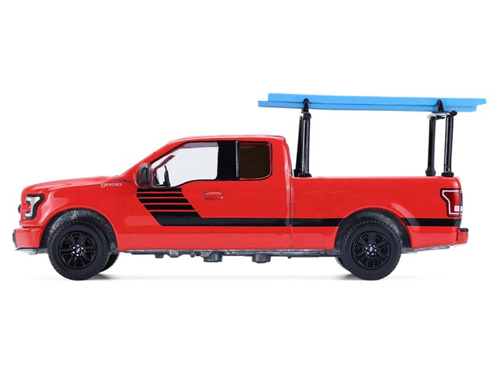 2015 Ford F-150 Pickup Truck with Ladder Rack Red with Black Stripes "Down on the Farm" Series 11 1/64 Diecast Model by Greenlight - Image 2