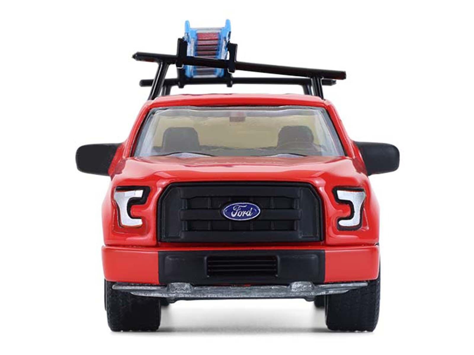 2015 Ford F-150 Pickup Truck with Ladder Rack Red with Black Stripes "Down on the Farm" Series 11 1/64 Diecast Model by Greenlight - Image 4