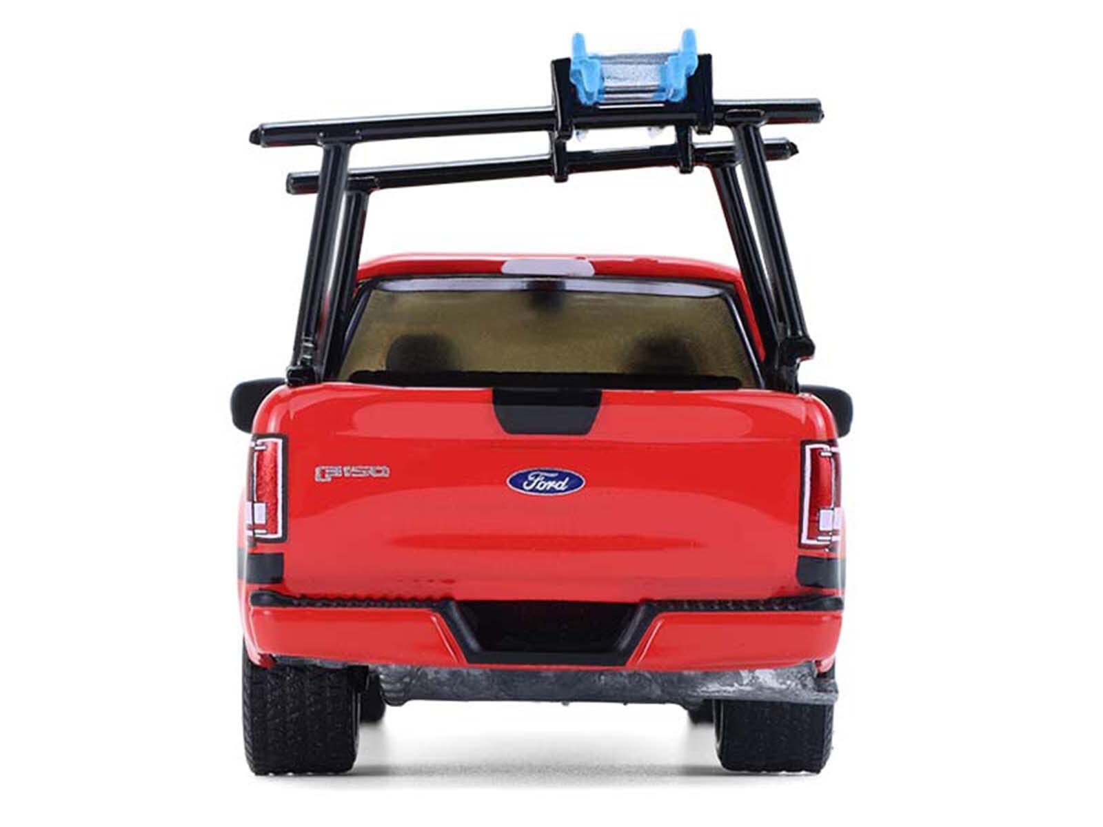 2015 Ford F-150 Pickup Truck with Ladder Rack Red with Black Stripes "Down on the Farm" Series 11 1/64 Diecast Model by Greenlight - Image 5