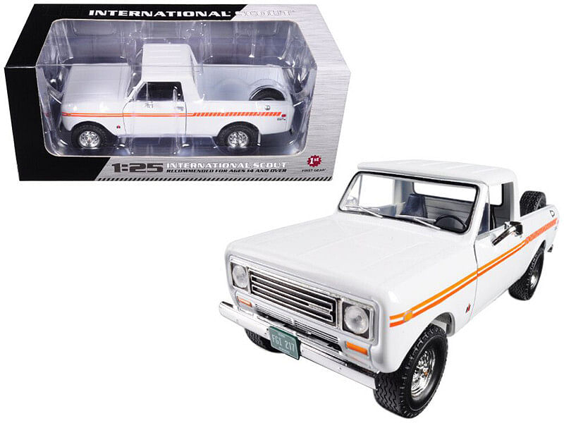 1979 International Scout Terra Pickup Truck White / Orange Spear 1/25 Diecast Model Car by First Gear