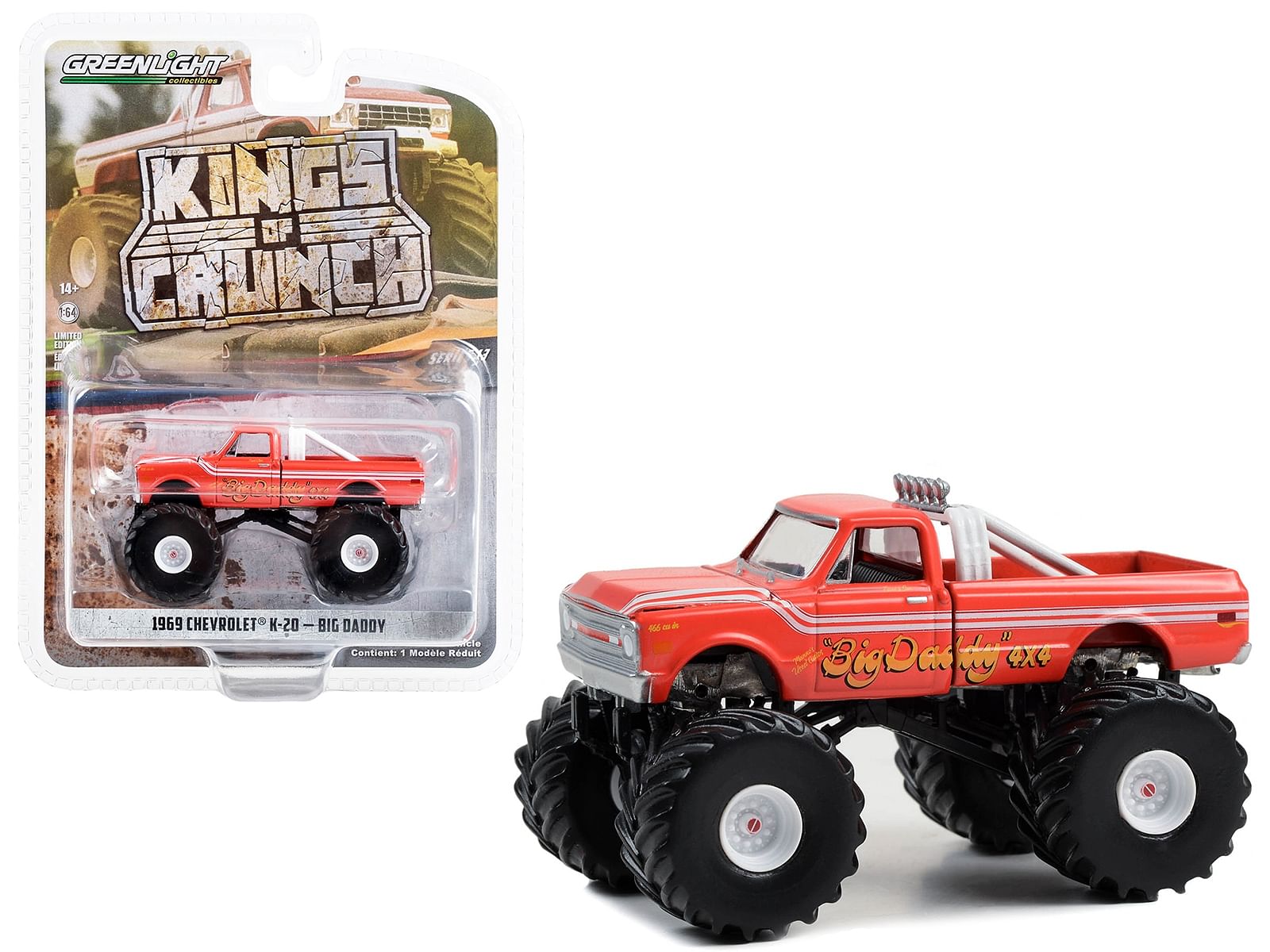 1969 Chevrolet K20 Monster Truck “Big Daddy” “Kings of Crunch” Series 13 1/64 Diecast Model Car by Greenlight