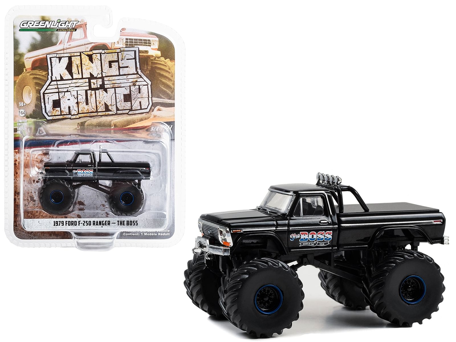 1979 Ford F-250 Ranger Monster Truck Black “The Boss” “Kings of Crunch” Series 13 1/64 Diecast Model Car by Greenlight