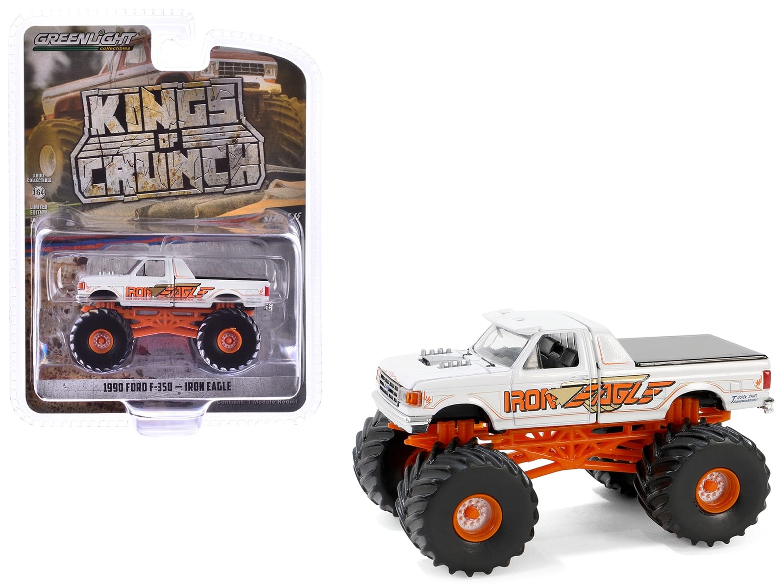 1990 Ford F-350 Monster Truck White "Iron Eagle" "Kings of Crunch" Series 15 1/64 Diecast Model Car by Greenlight - Image 2