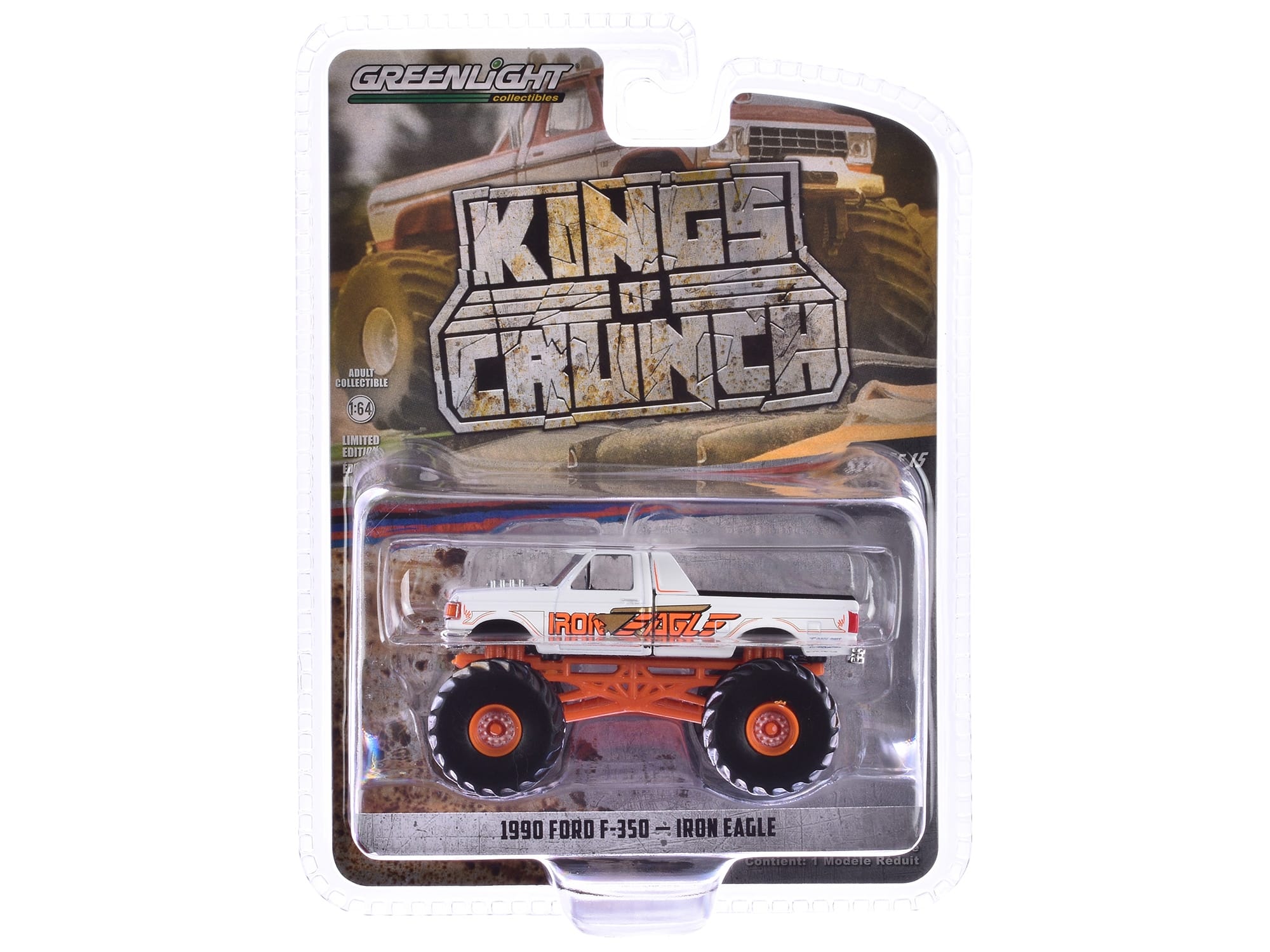 1990 Ford F-350 Monster Truck White "Iron Eagle" "Kings of Crunch" Series 15 1/64 Diecast Model Car by Greenlight - Image 3