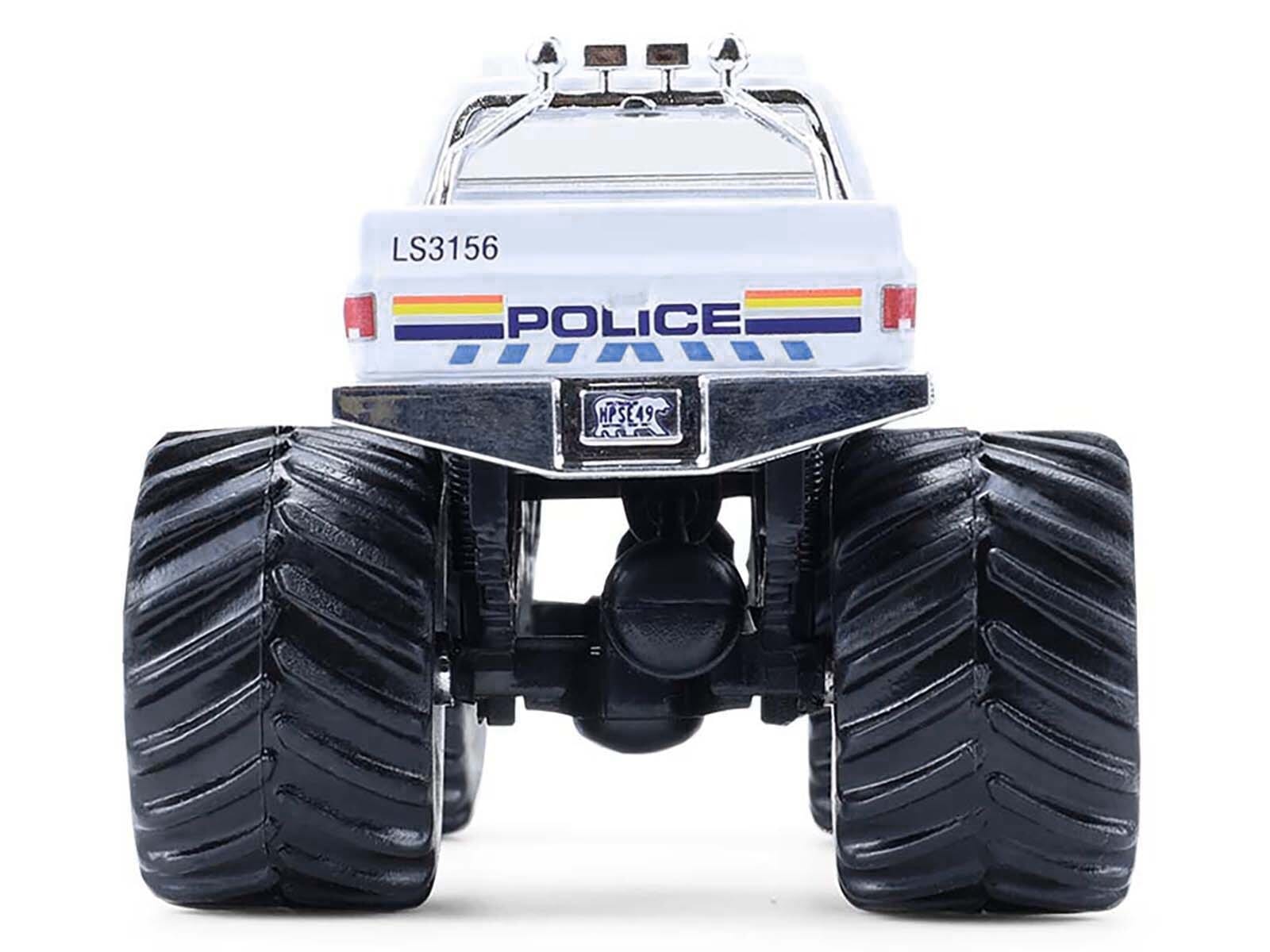 1986 Chevrolet Silverado Monster Truck "Royal Canadian Mounted Police" White with Stripes "Kings of Crunch - Hot Pursuit" Special Edition 1/64 Diecast Model Car by Greenlight - Image 5