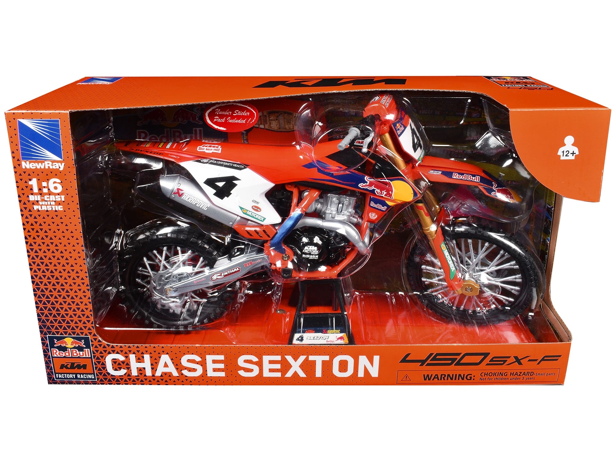 KTM 450 SX-F #4 Chase Sexton "Red Bull KTM Factory Racing" Supercross 1/6 Diecast Model by New Ray - Image 3