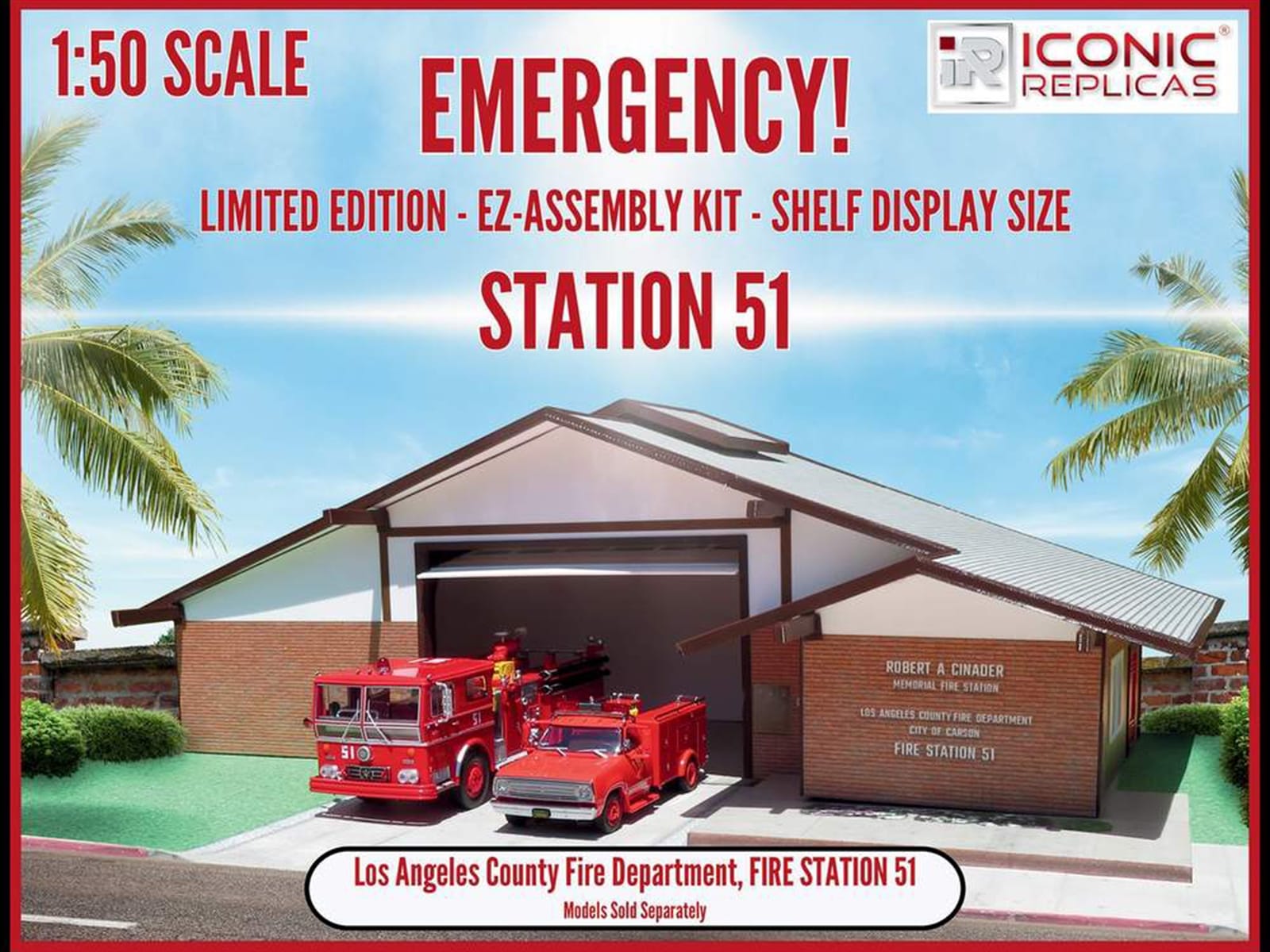 Los Angeles County Fire Department Fire Station 51 Diorama EZ Assembly Kit "Emergency!" Series 1/50 Model by Iconic Replicas - Image 2
