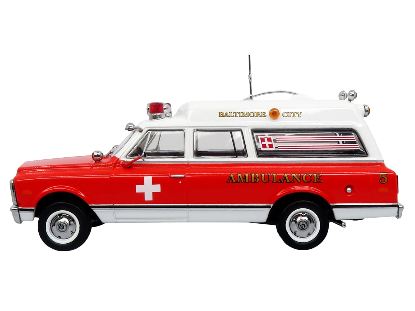 1969 Chevrolet C-10 Ambulance "Baltimore City Fire Department" White and Red "5 Alarm" Series Limited Edition 1/50 Diecast Model by Iconic Replicas - Image 2