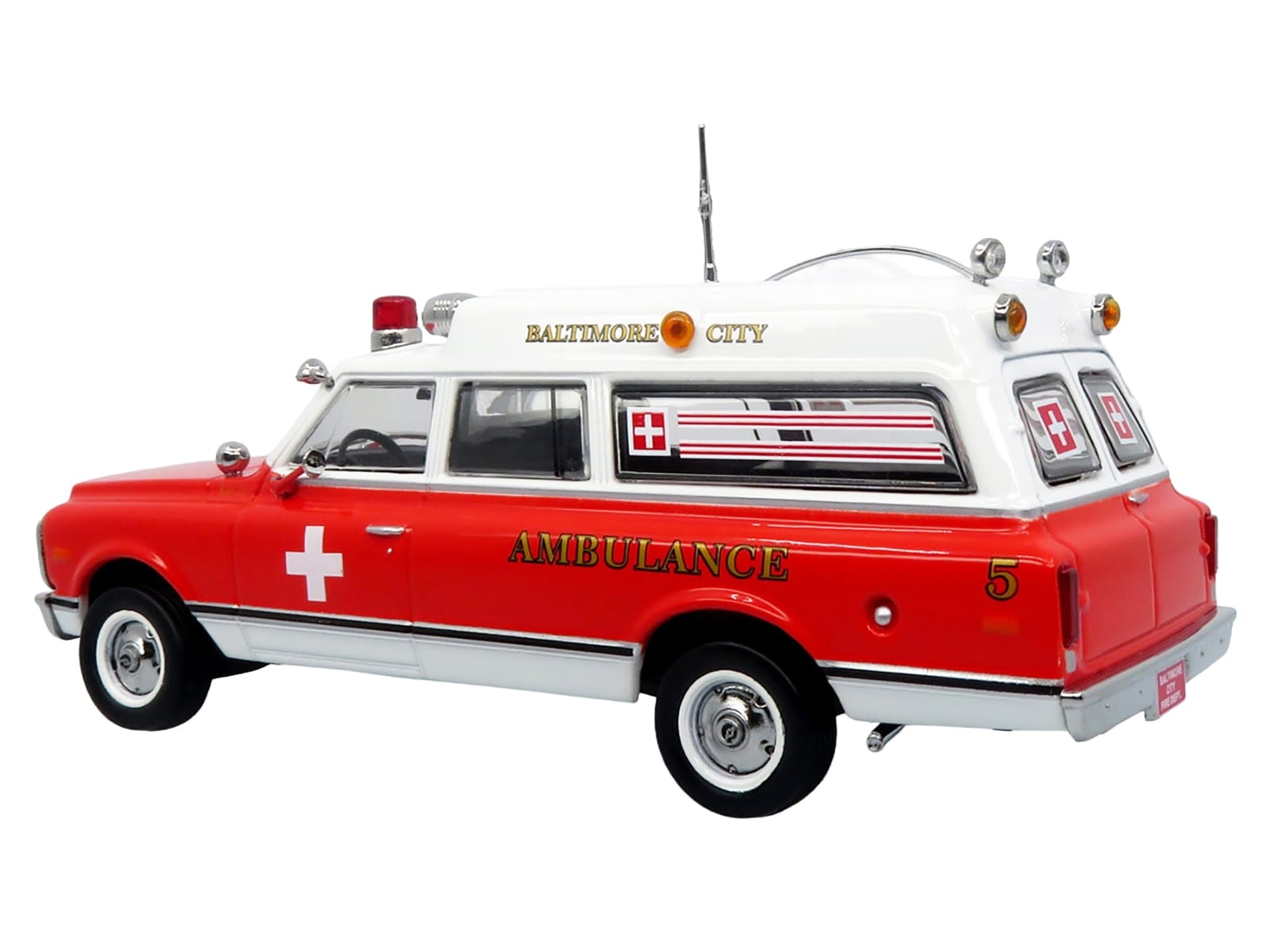 1969 Chevrolet C-10 Ambulance "Baltimore City Fire Department" White and Red "5 Alarm" Series Limited Edition 1/50 Diecast Model by Iconic Replicas - Image 3