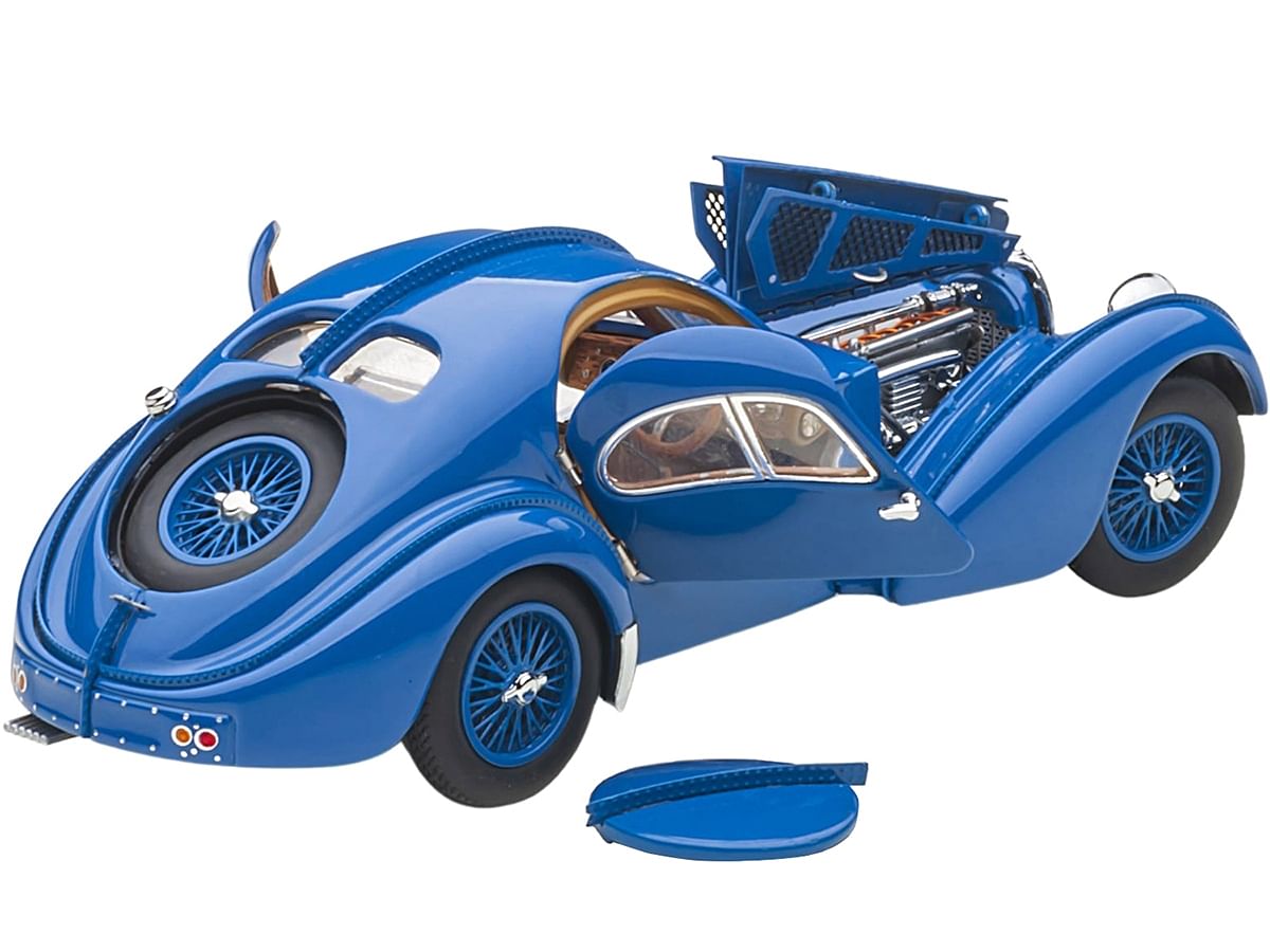 1938 Bugatti Type 57SC Atlantic with Metal Wire-Spoke Wheels Blue 1/43 Diecast Model Car by Autoart