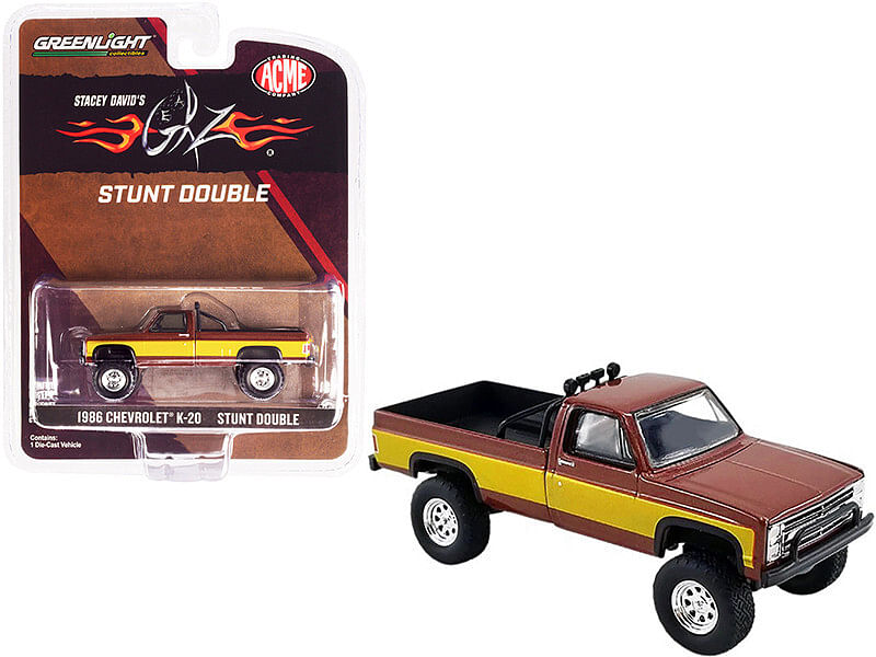 1986 Chevrolet K-20 Pickup Truck “Stunt Double” Brown Metallic with Gold Side Stripes (Stacey David’s GearZ) Fall Guy Tribute 1/64 Diecast Model Car by Greenlight for ACME