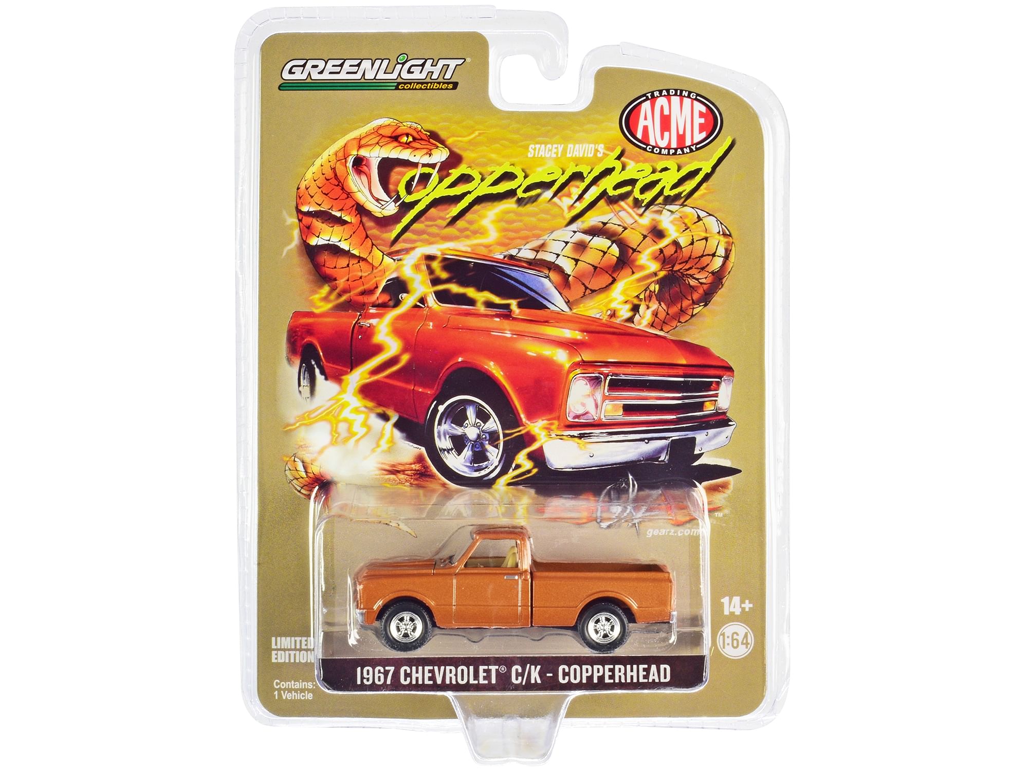 1967 Chevrolet C/K Pickup Truck Copper Orange Metallic “Stacey David’s Copperhead” 1/64 Diecast Model Car by Greenlight for ACME