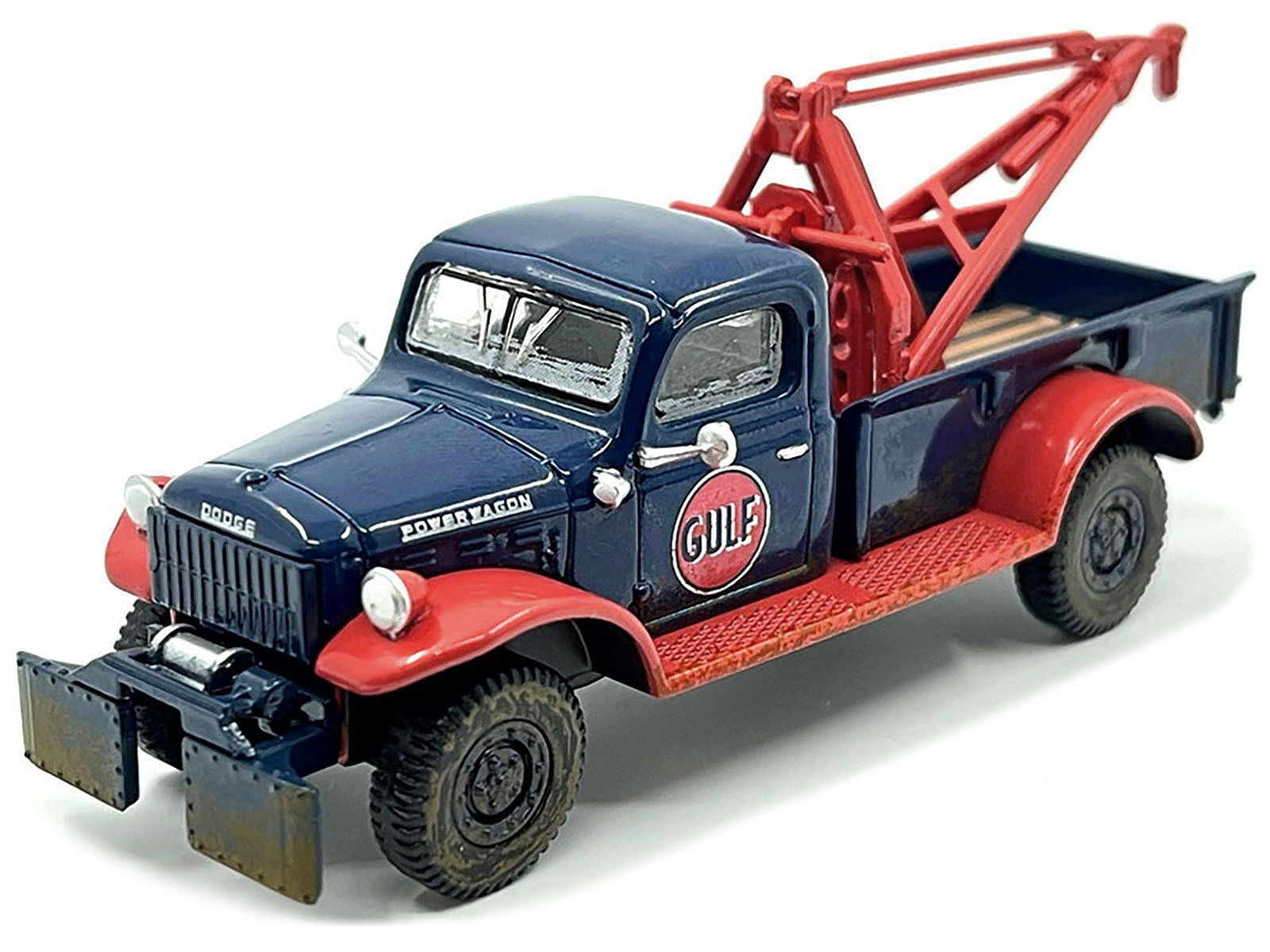 1950 Dodge Power Wagon Tow Truck Dark Blue (Weathered) “Gulf Oil” with Mechanic Figure Limited Edition to 3600 pieces Worldwide 1/64 Diecast Model Car by Greenlight