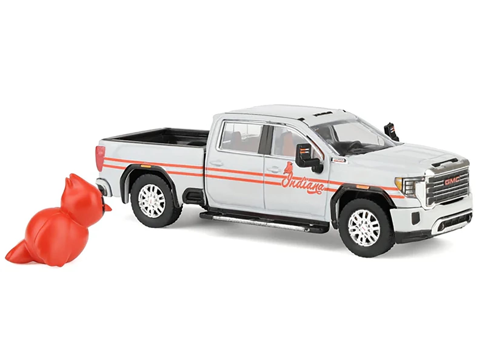 2022 GMC Sierra 3500 HD Pickup Truck "Indiana Cardinals" Silver Metallic with Red Stripes and Cardinal Figure "2025 Greenlight Waltersons Collector's Expo Exclusive" 1/64 Diecast Model Car by Greenlight - Image 2