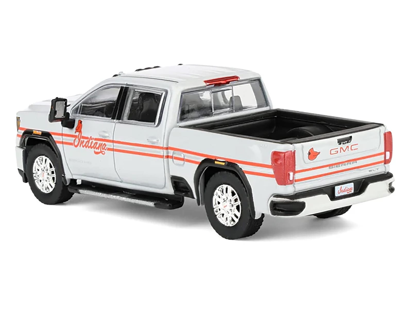 2022 GMC Sierra 3500 HD Pickup Truck "Indiana Cardinals" Silver Metallic with Red Stripes and Cardinal Figure "2025 Greenlight Waltersons Collector's Expo Exclusive" 1/64 Diecast Model Car by Greenlight - Image 3