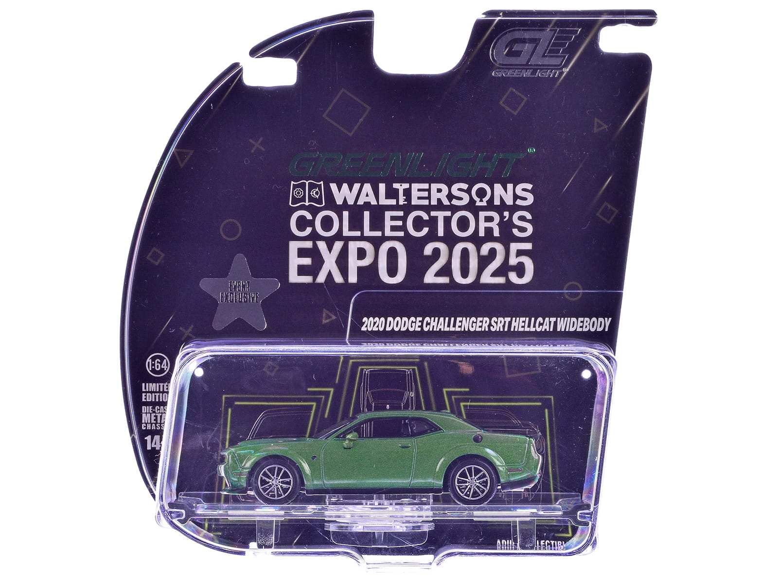 2020 Dodge Challenger SRT Hellcat Widebody F8 Green Metallic with Black Indiana Stripes "2025 Greenlight Waltersons Collector's Expo Exclusive" 1/64 Diecast Model Car by Greenlight - Image 3