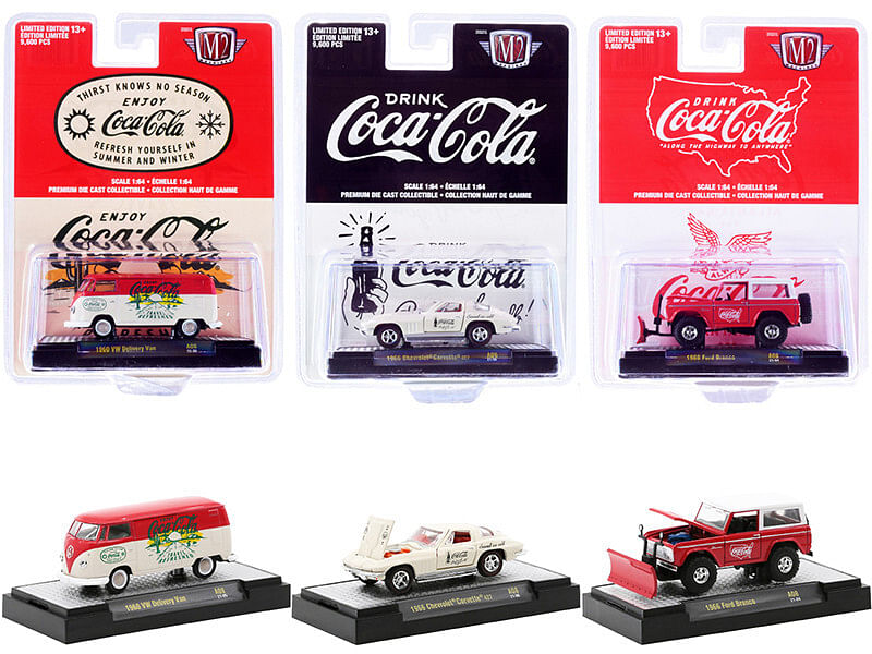 “Coca-Cola” Set of 3 pieces Limited Edition to 9600 pieces Worldwide 1/64 Diecast Model Cars by M2 Machines