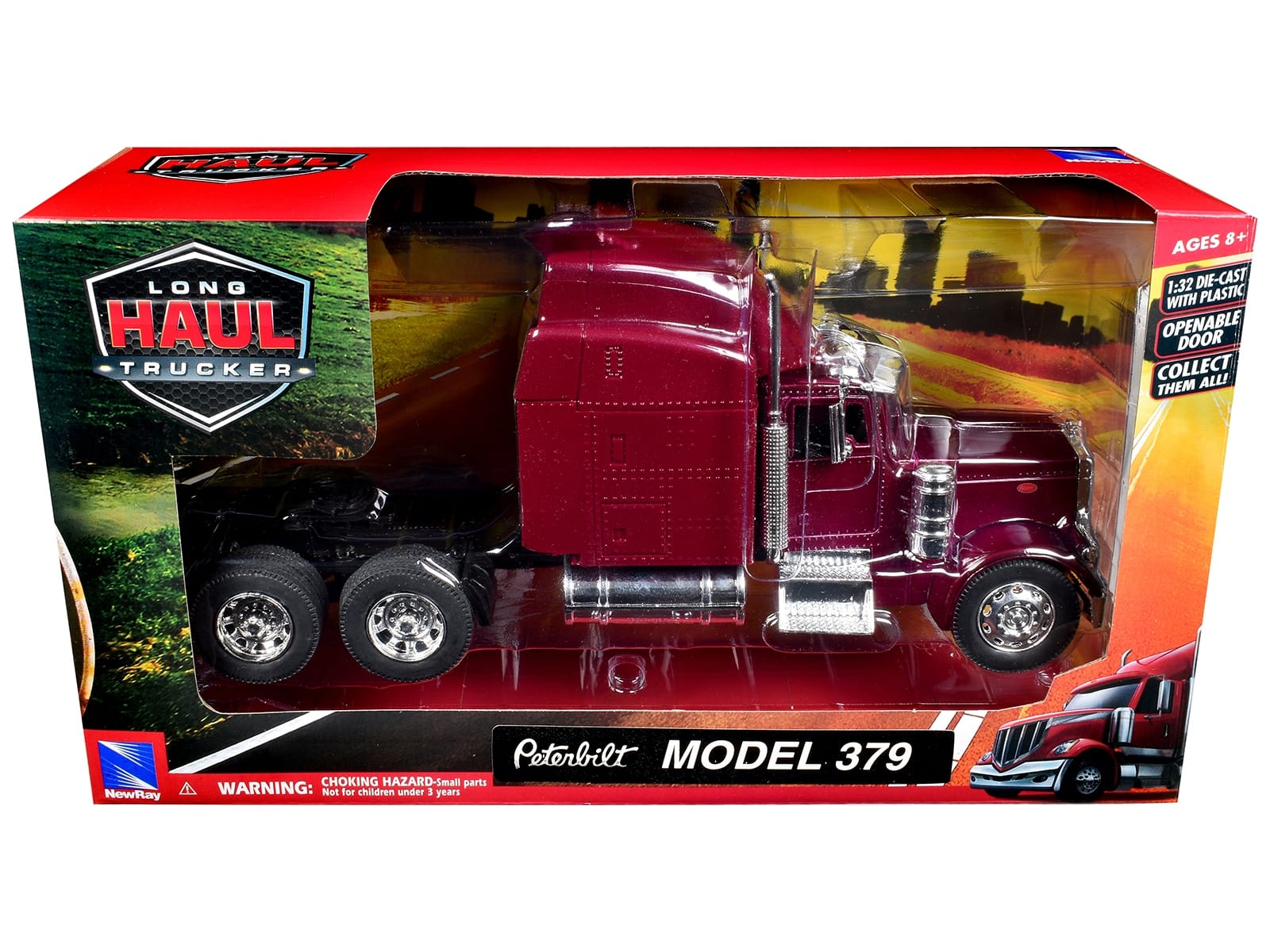 Peterbilt 379 Truck Tractor Burgundy Metallic "Long Haul Trucker" Series 1/32  Diecast Model by New Ray
