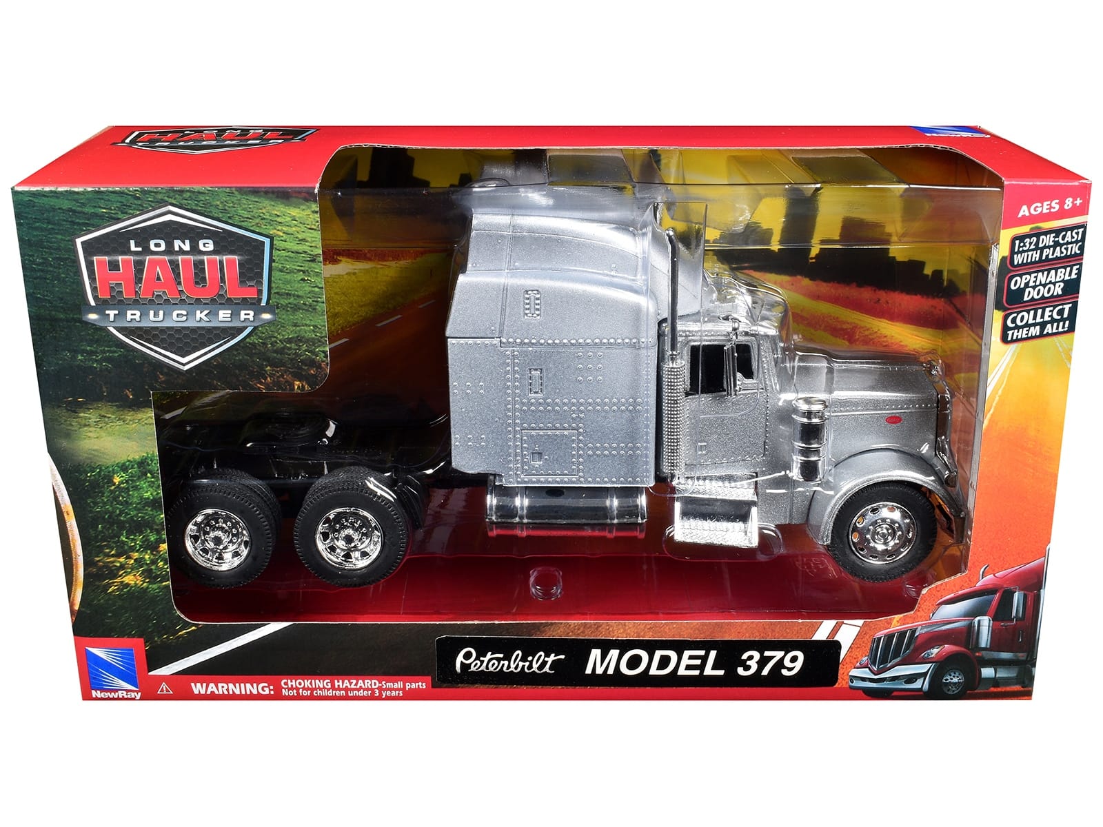Peterbilt 379 Truck Tractor Silver Metallic "Long Haul Trucker" 1/32 Diecast Model by New Ray