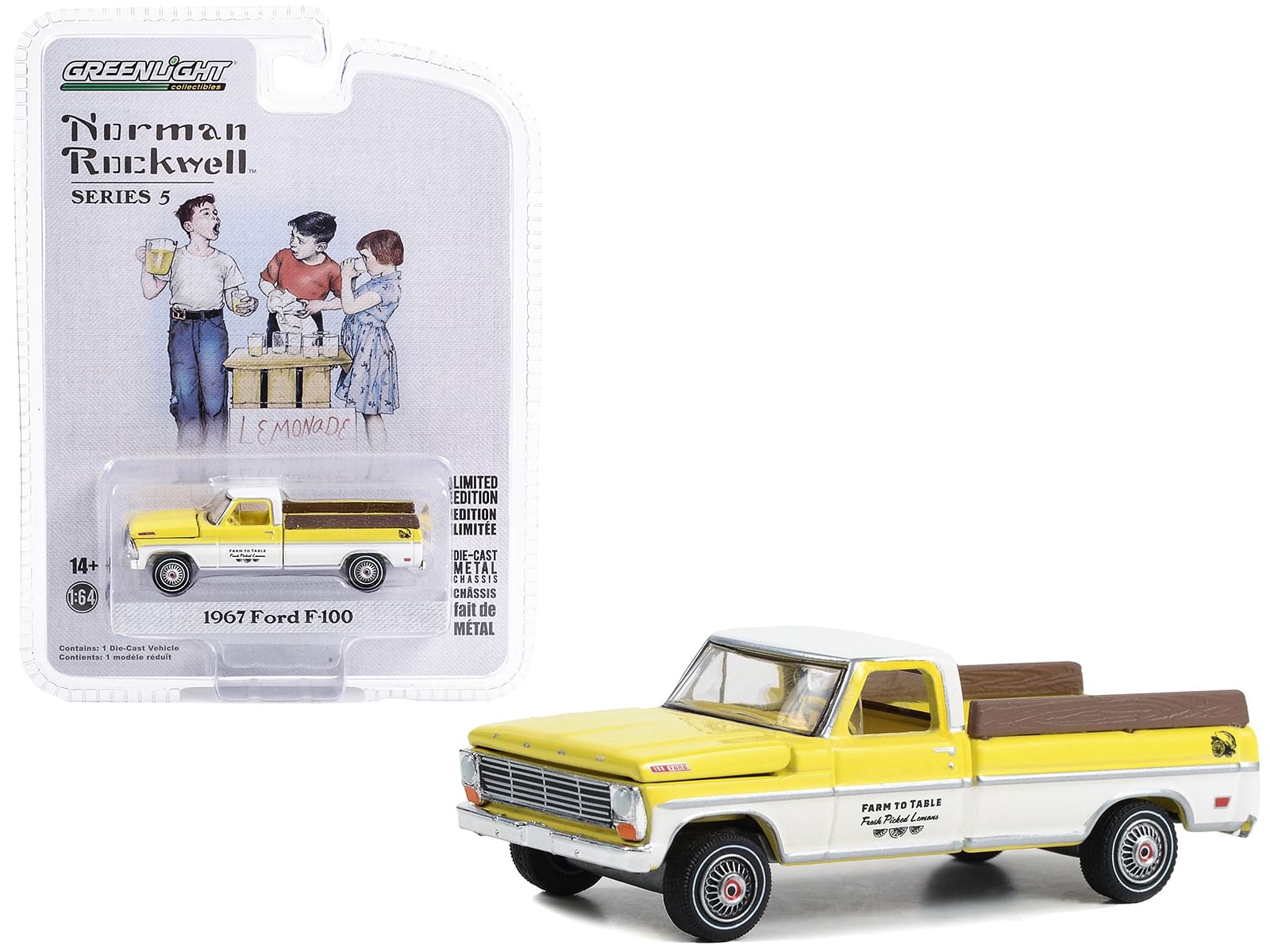 1967 Ford F-100 Pickup Truck Yellow and White with Yellow Interior “Farm to Table Fresh Picked Lemons” “Norman Rockwell” Series 5 1/64 Diecast Model Car by Greenlight