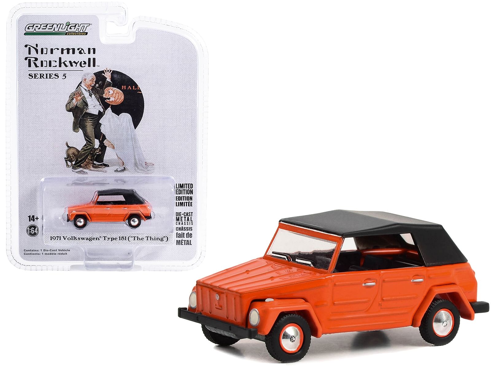 1971 Volkswagen Thing (Type 181) Orange with Black Top “Trick or Treat” “Norman Rockwell” Series 5 1/64 Diecast Model Car by Greenlight