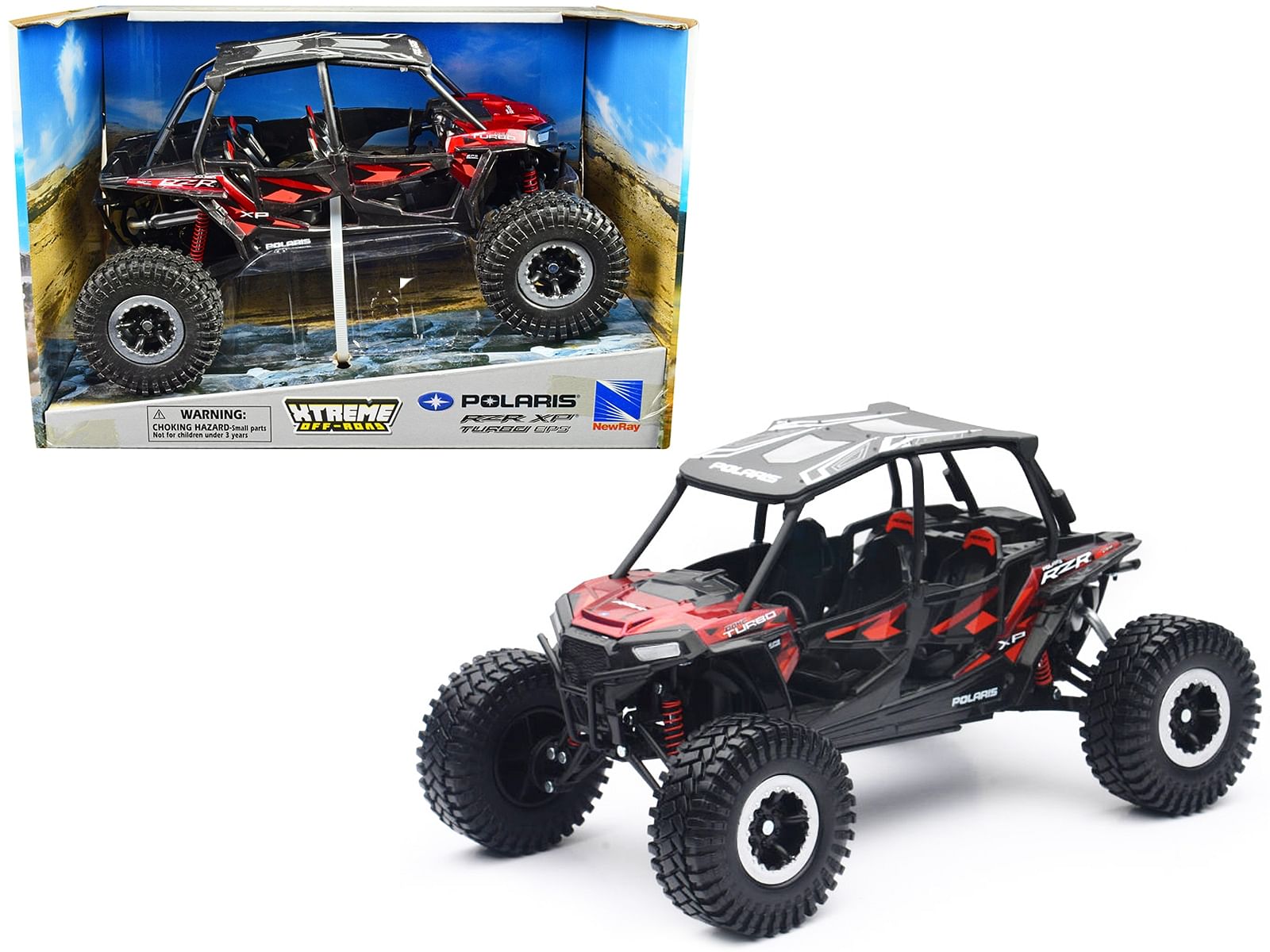 Polaris RZR XP 4 Turbo EPS Sport UTV Red Metallic with Graphics and Black Top “Xtreme Off-Road” Series 1/18 Diecast Model by New Ray