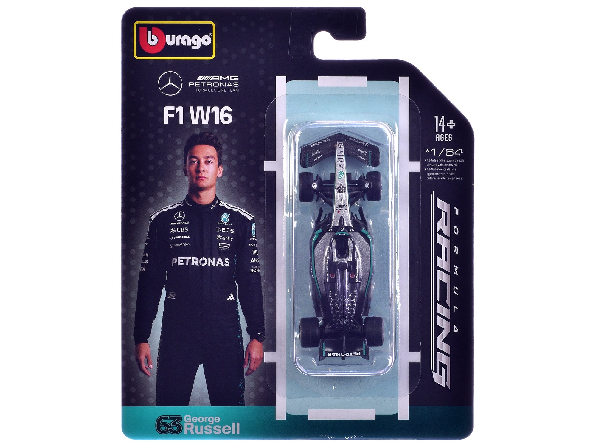 Mercedes AMG F1 W16 E Performance #63 George Russell Formula One F1 World Championship (2025) "Formula Racing" Series 1/64 Diecast Model Car by Bburago - Image 3