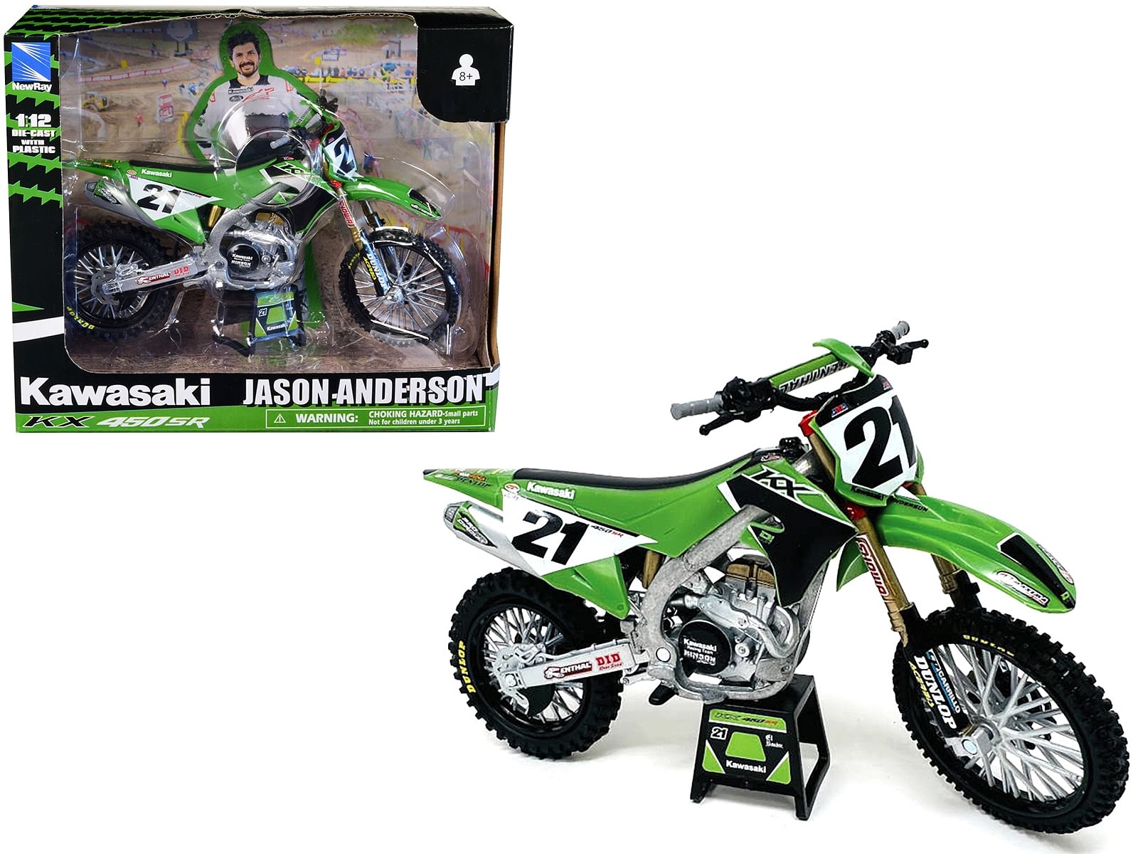 Kawasaki KX450SR Dirt Bike Motorcycle #21 Jason Anderson Green and Black “Kawasaki Racing Team” 1/12 Model by New Ray