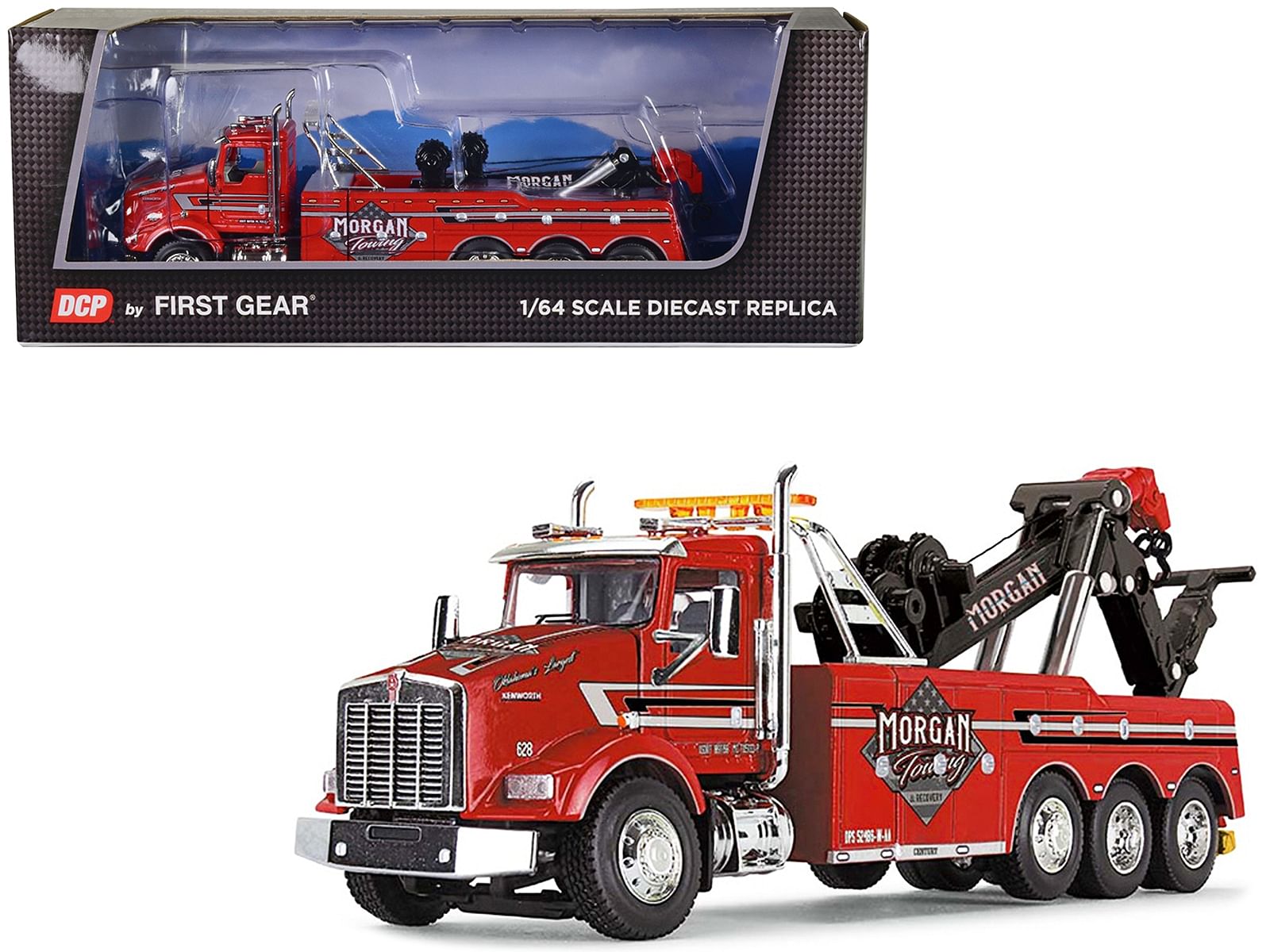 Kenworth T800 Day Cab Tow Truck with Miller Century 9055 Wrecker Red “Morgan Towing & Recovery” 1/64 Diecast Model by DCP/First Gear