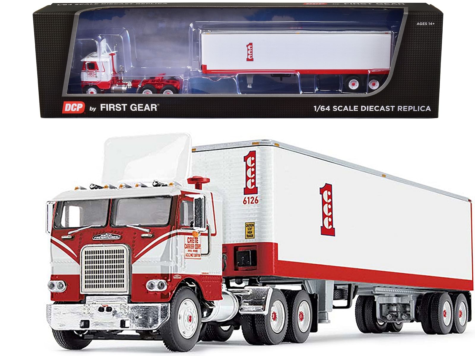 Freightliner COE with Vintage Air Foil with 40′ Vintage Dry Goods Trailer White and Red “Crete Carrier” 1/64 Diecast Model by DCP/First Gear