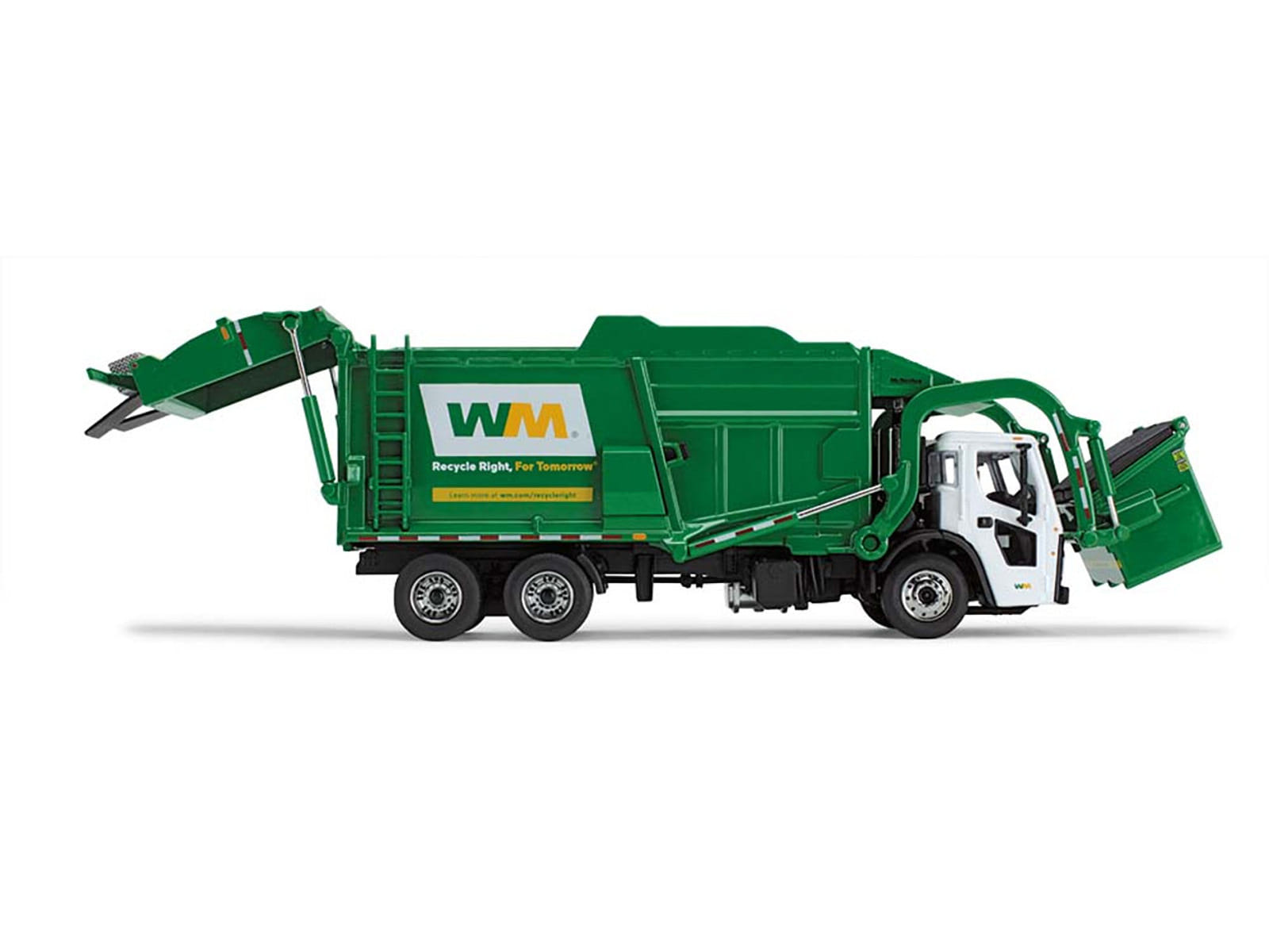 Mack LR Garbage Truck with McNeilus Meridian Front Load Refuse Body White and Green with Refuse Bin "Waste Management" 1/64 Diecast Model by First Gear - Image 2