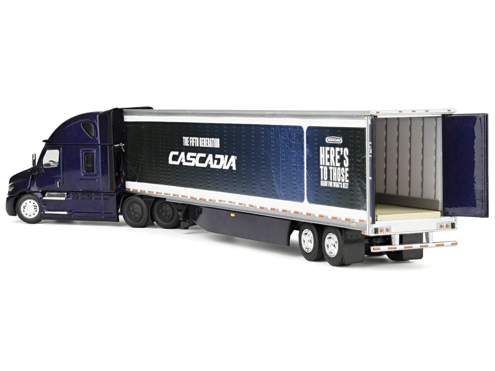 Freightliner Fifth Generation Cascadia Raised Roof Sleeper & 53' Utility Trailer with Skirts Midnight Blue 1/64 Diecast Model by DCP/First Gear - Image 3