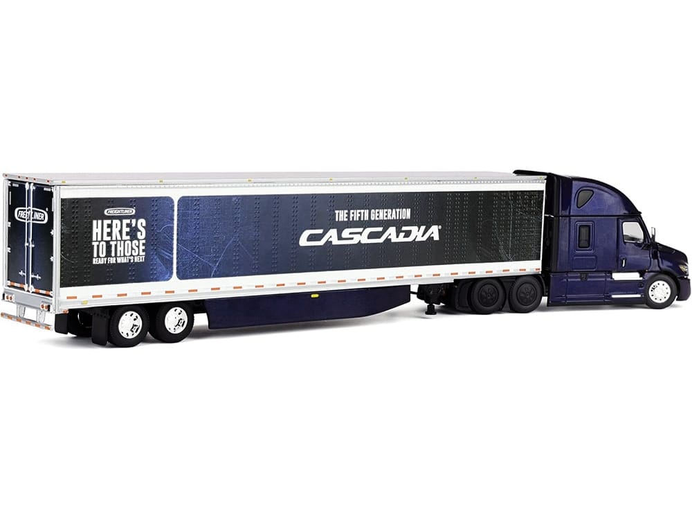 Freightliner Fifth Generation Cascadia Raised Roof Sleeper & 53' Utility Trailer with Skirts Midnight Blue 1/64 Diecast Model by DCP/First Gear - Image 4