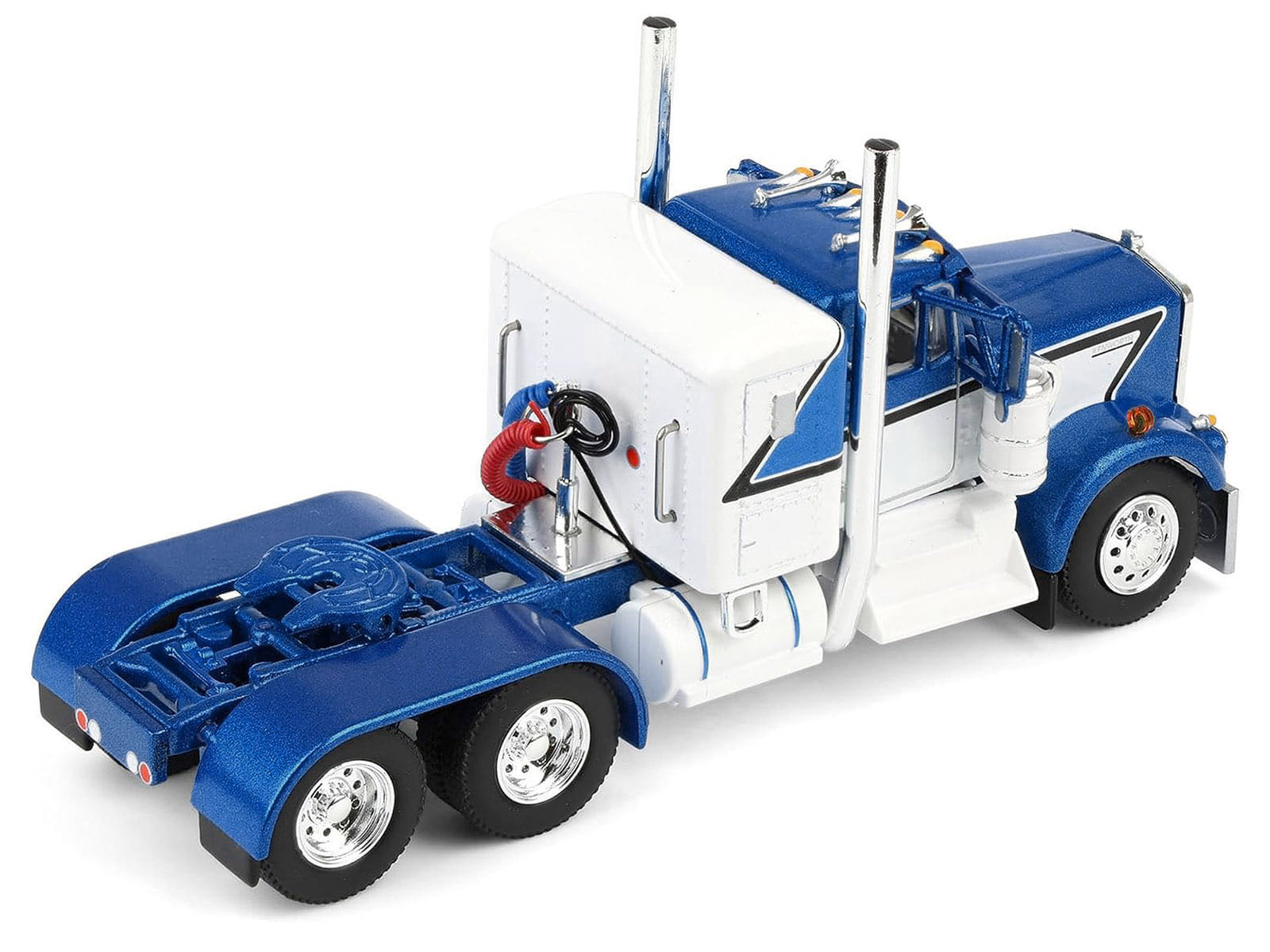 Kenworth W900A with 36" Sleeper and 45' Wilson Vintage Livestock Trailer Mariner Blue and White with Silver Trailer 1/64 Diecast Model by DCP/First Gear - Image 5