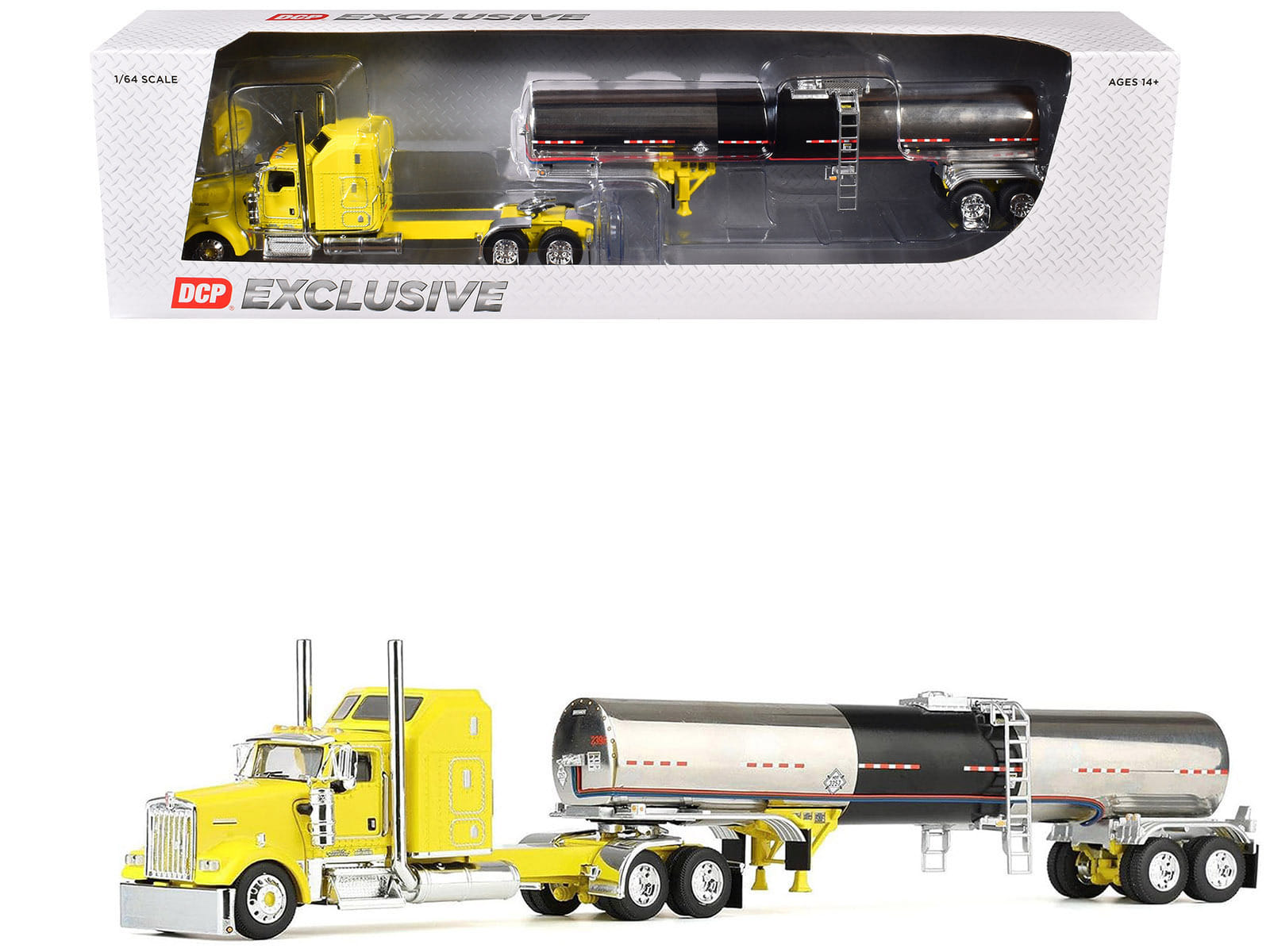 Kenworth W900L with 60" Aerodyne Sleeper and Brenner Tank Trailer "Double C Transport" Yellow 1/64 Diecast Model by DCP/First Gear
