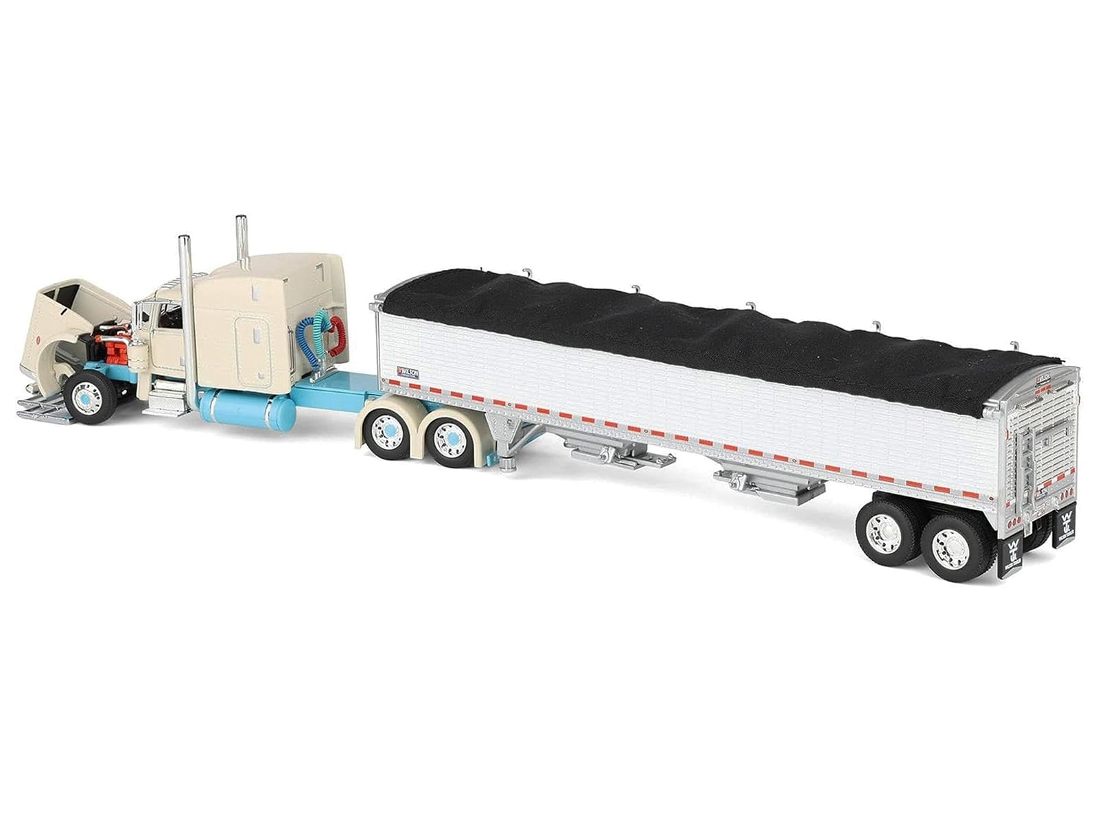 Peterbilt 389 with 63" Mid-Roof Sleeper and 43' Wilson Pacesetter High Sided Grain Trailer "Capitola Trucking" Cream 1/64 Diecast Model by DCP/First Gear - Image 2