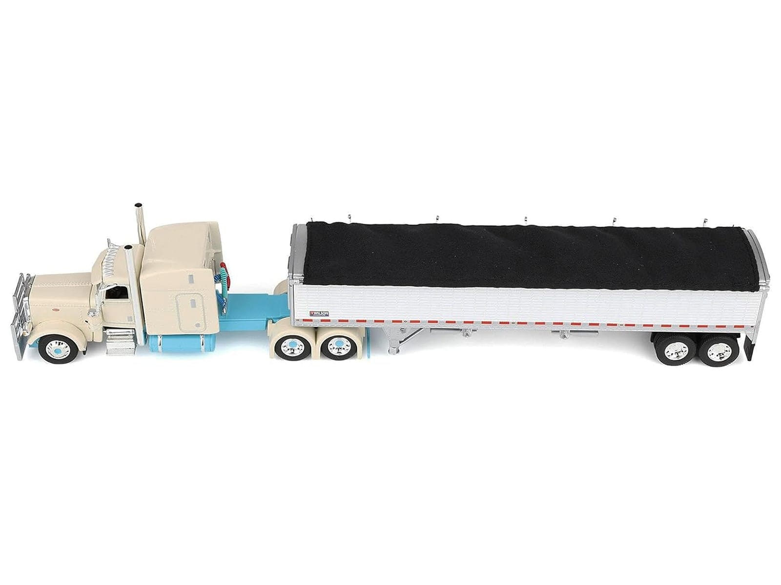 Peterbilt 389 with 63" Mid-Roof Sleeper and 43' Wilson Pacesetter High Sided Grain Trailer "Capitola Trucking" Cream 1/64 Diecast Model by DCP/First Gear - Image 3