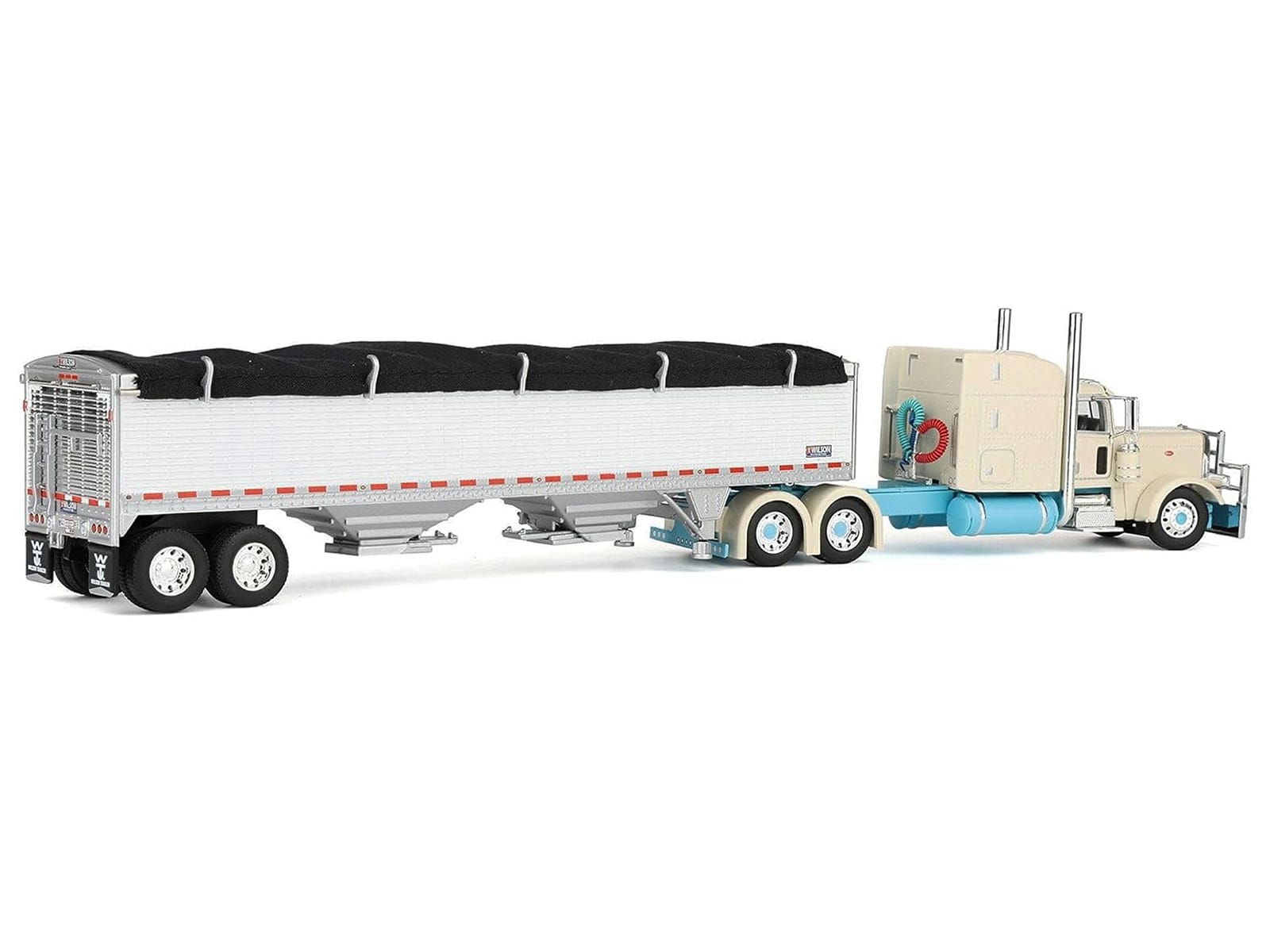 Peterbilt 389 with 63" Mid-Roof Sleeper and 43' Wilson Pacesetter High Sided Grain Trailer "Capitola Trucking" Cream 1/64 Diecast Model by DCP/First Gear - Image 4