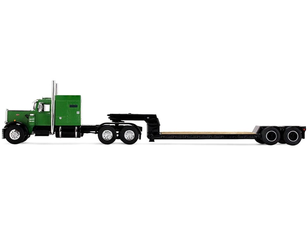 Peterbilt 351 with 60" Vintage Sleeper and Rogers Vintage Lowboy Trailer Green with Black Trailer 1/64 Diecast Model by DCP/First Gear - Image 2