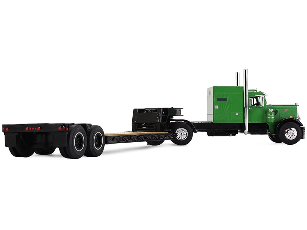 Peterbilt 351 with 60" Vintage Sleeper and Rogers Vintage Lowboy Trailer Green with Black Trailer 1/64 Diecast Model by DCP/First Gear - Image 3