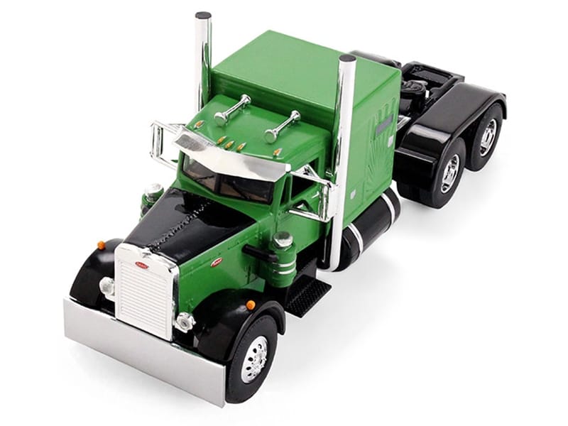 Peterbilt 351 with 60" Vintage Sleeper and Rogers Vintage Lowboy Trailer Green with Black Trailer 1/64 Diecast Model by DCP/First Gear - Image 4