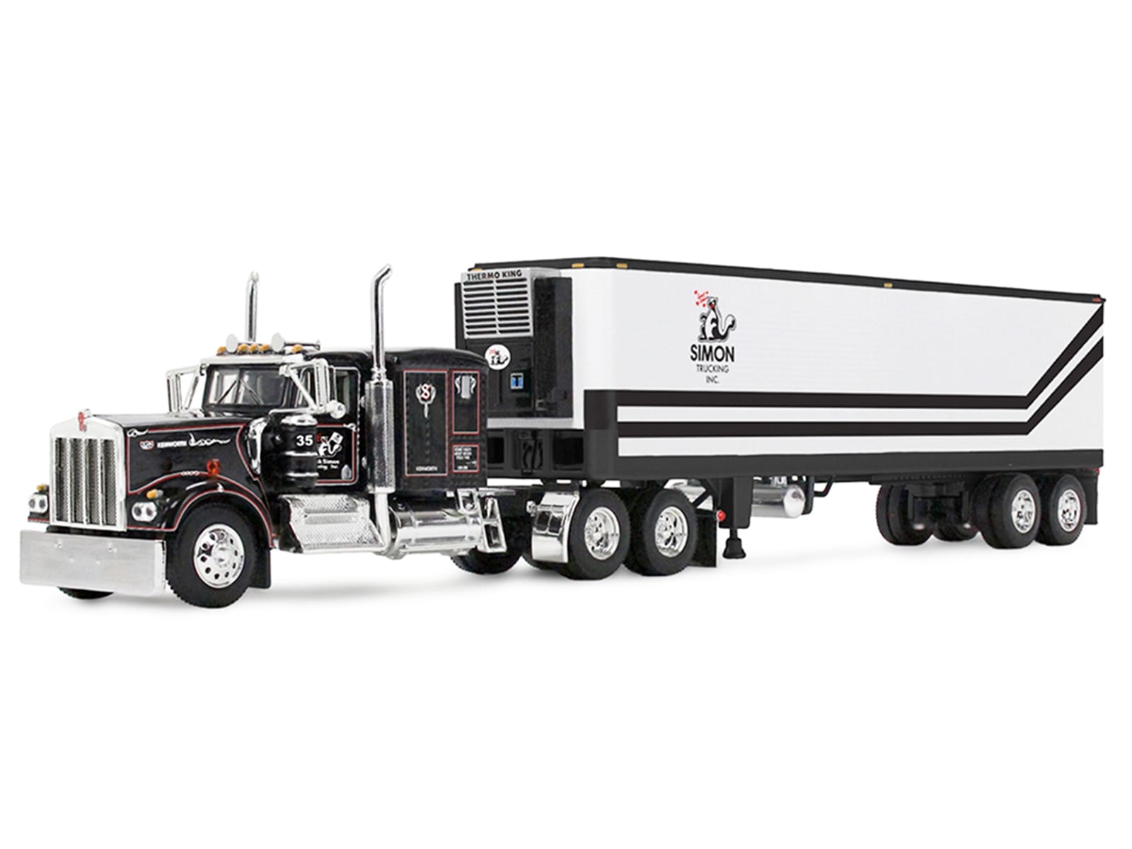 Kenworth W900A with 60" Flat Top Sleeper and 40' Vintage Trailer with Reefer "Dick Simon Trucking" Black with Graphics 1/64 Diecast Model by DCP/First Gear - Image 2