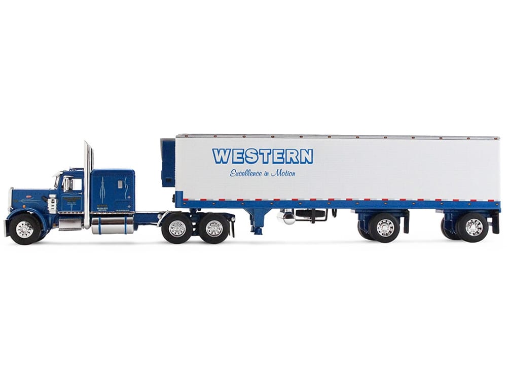Peterbilt 351 with 63" Flat Top Sleeper and 40' Vintage Trailer with Reefer "Western Distributing" Blue Metallic and White 1/64 Diecast Model by DCP/First Gear - Image 2