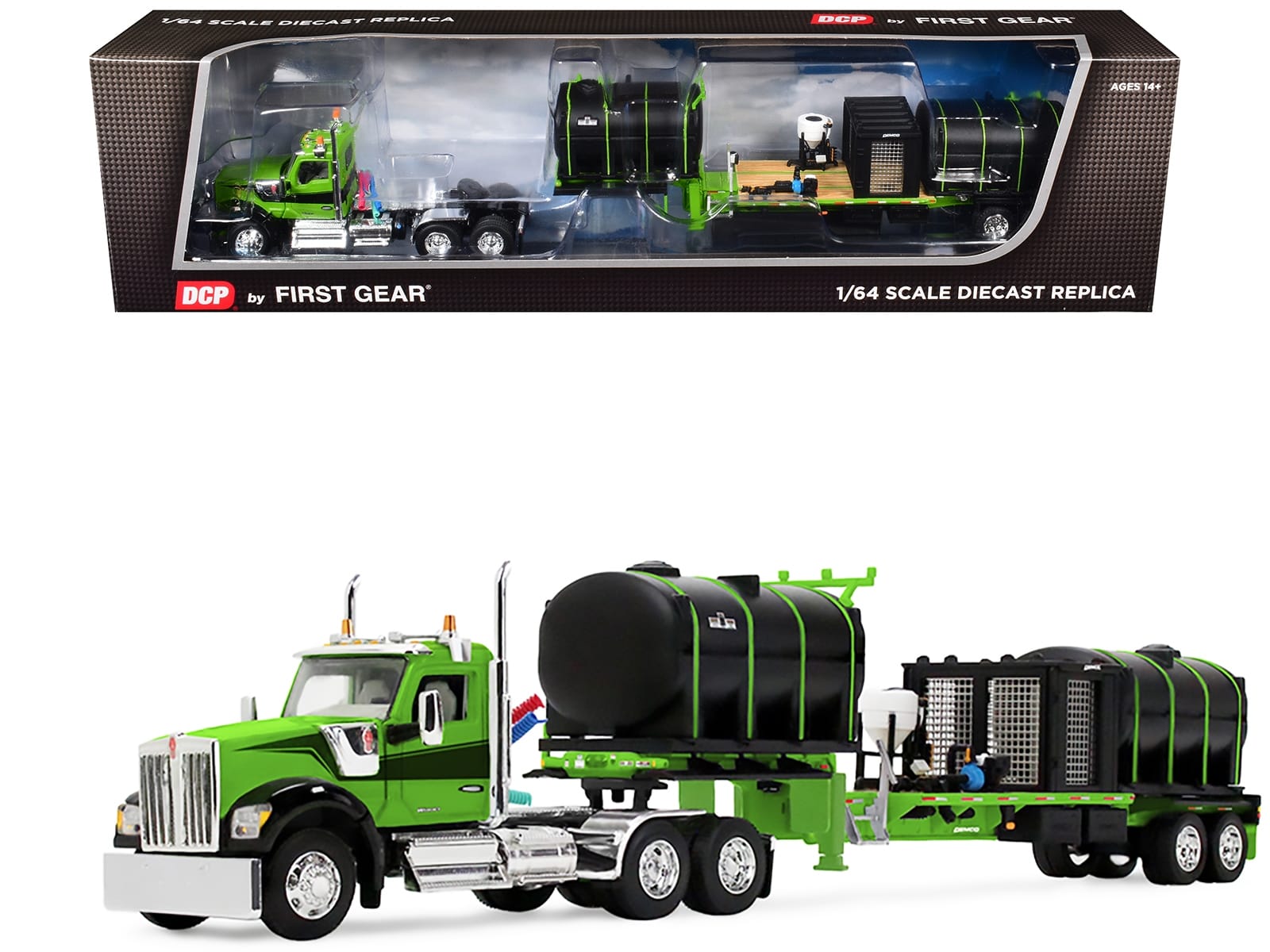 Kenworth W900 Day Cab with Demco 42' Liquid Fertilizer Tender Trailer Green and Black 1/64 Diecast Model by DCP/First Gear
