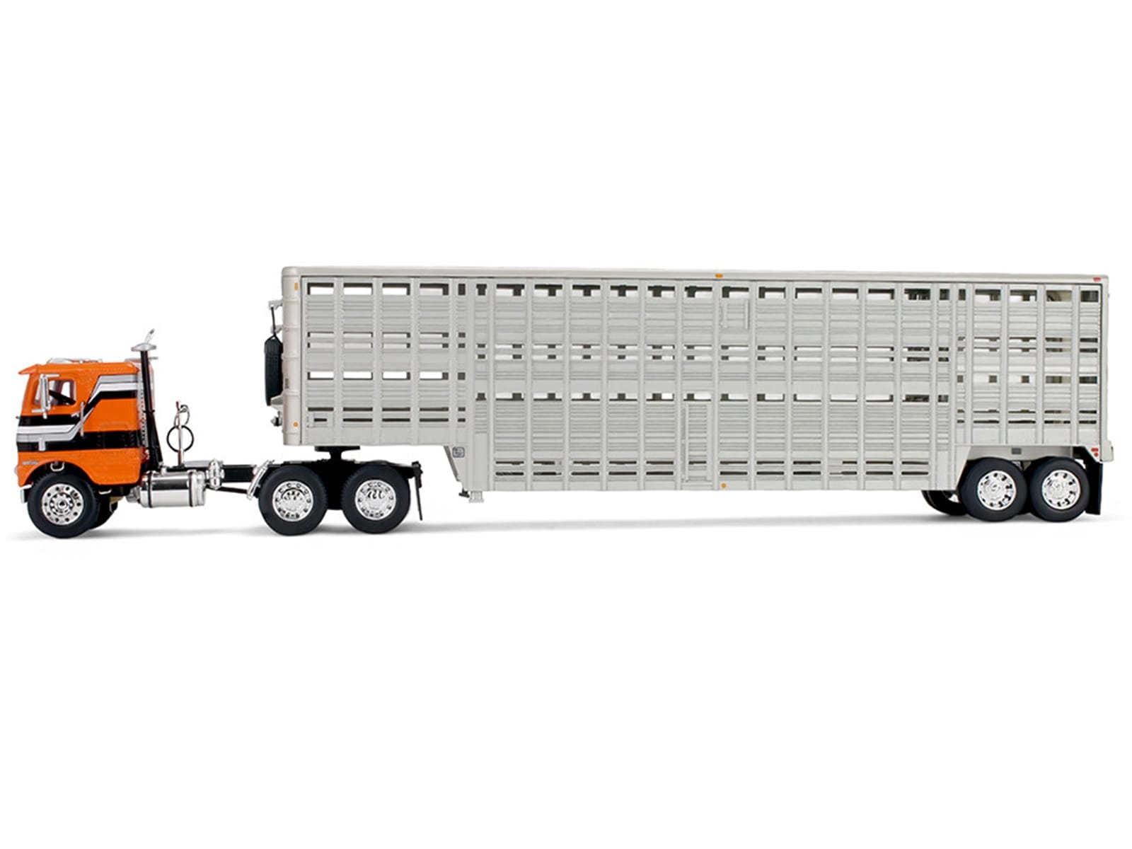 Freightliner COE and 45' Wilson Vintage Livestock Trailer Orange with Stripes 1/64 Diecast Model by DCP/First Gear - Image 3
